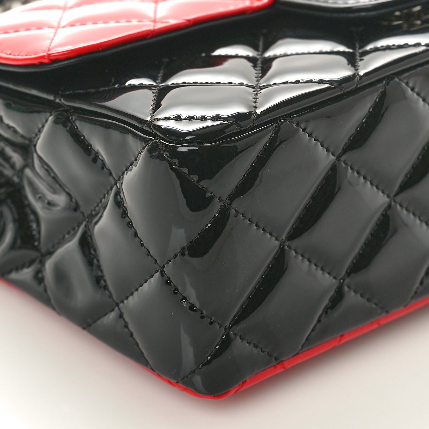 Patent Calfskin Quilted Bi-Color Mini Rectangular Flap Black Red