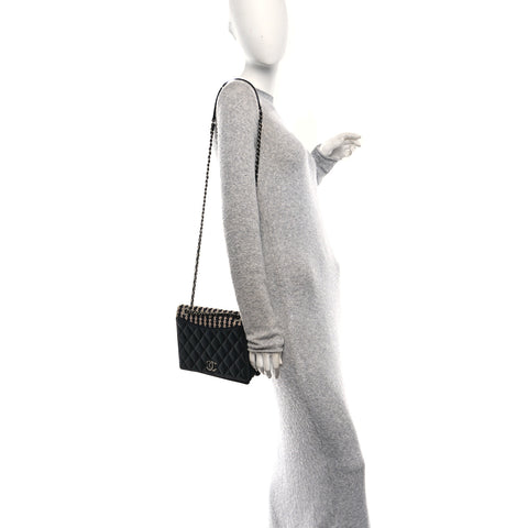 Tweed Calfskin Quilted Ballerine Flap Black Navy Beige