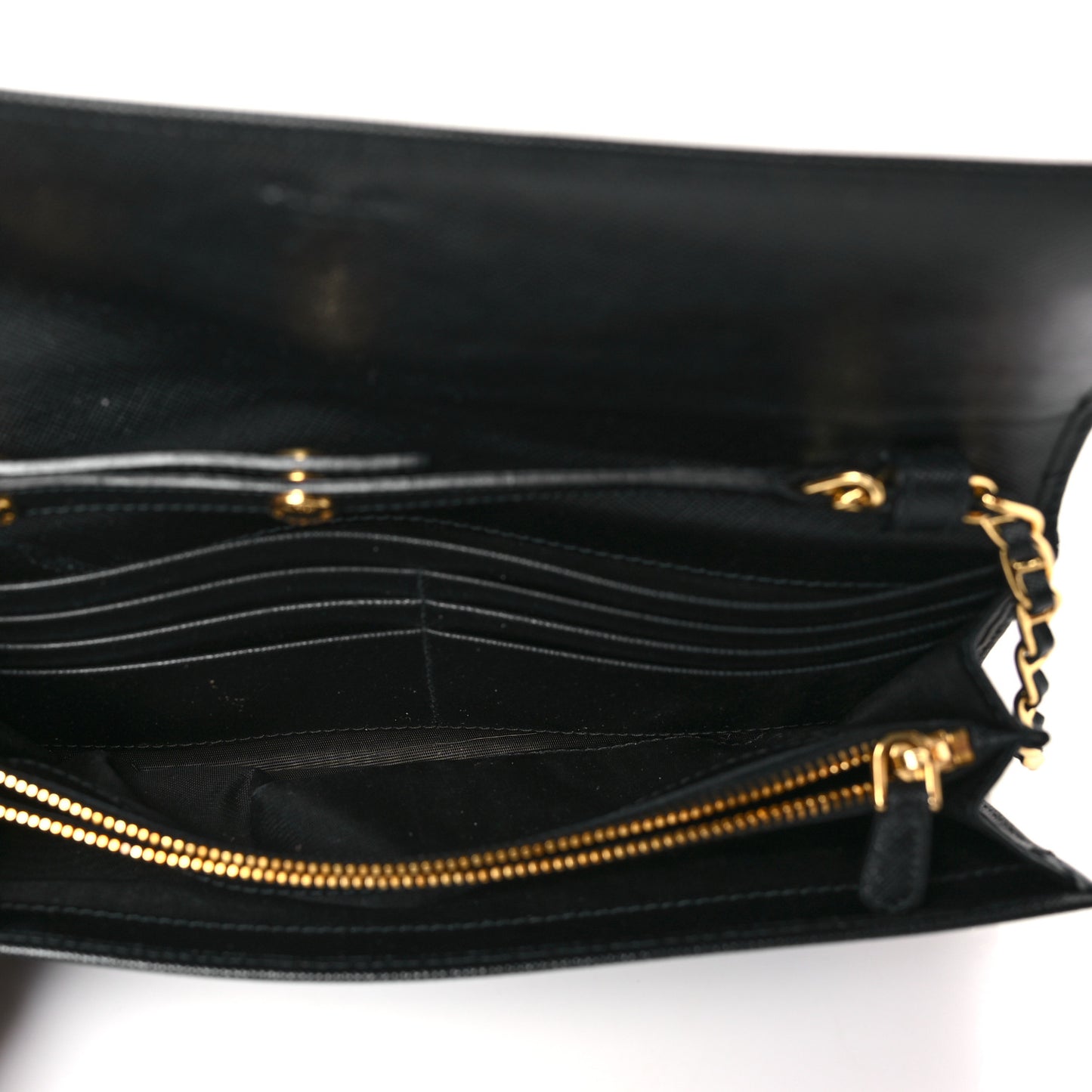 Saffiano Metal Oro Chain Wallet Black