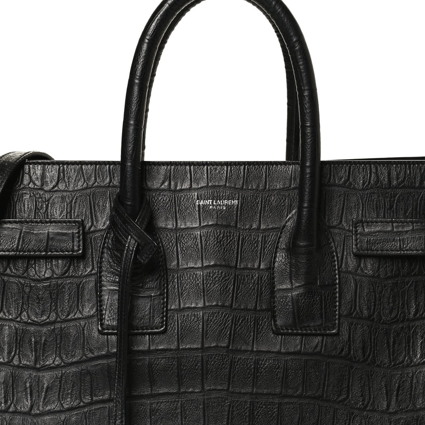 Calfskin Crocodile Embossed Small Sac de Jour Black