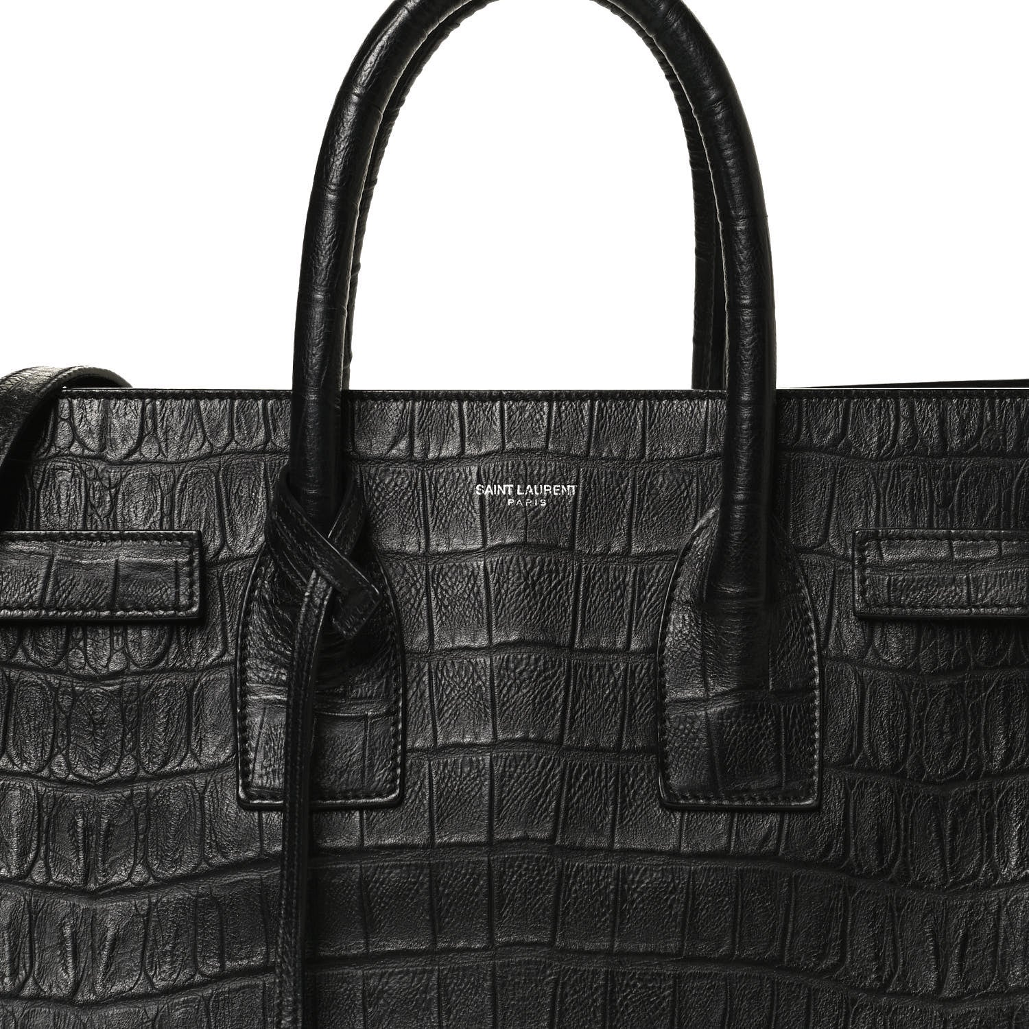 Saint Laurent Calfskin Crocodile Embossed Small Sac de Jour Black 9 of 12