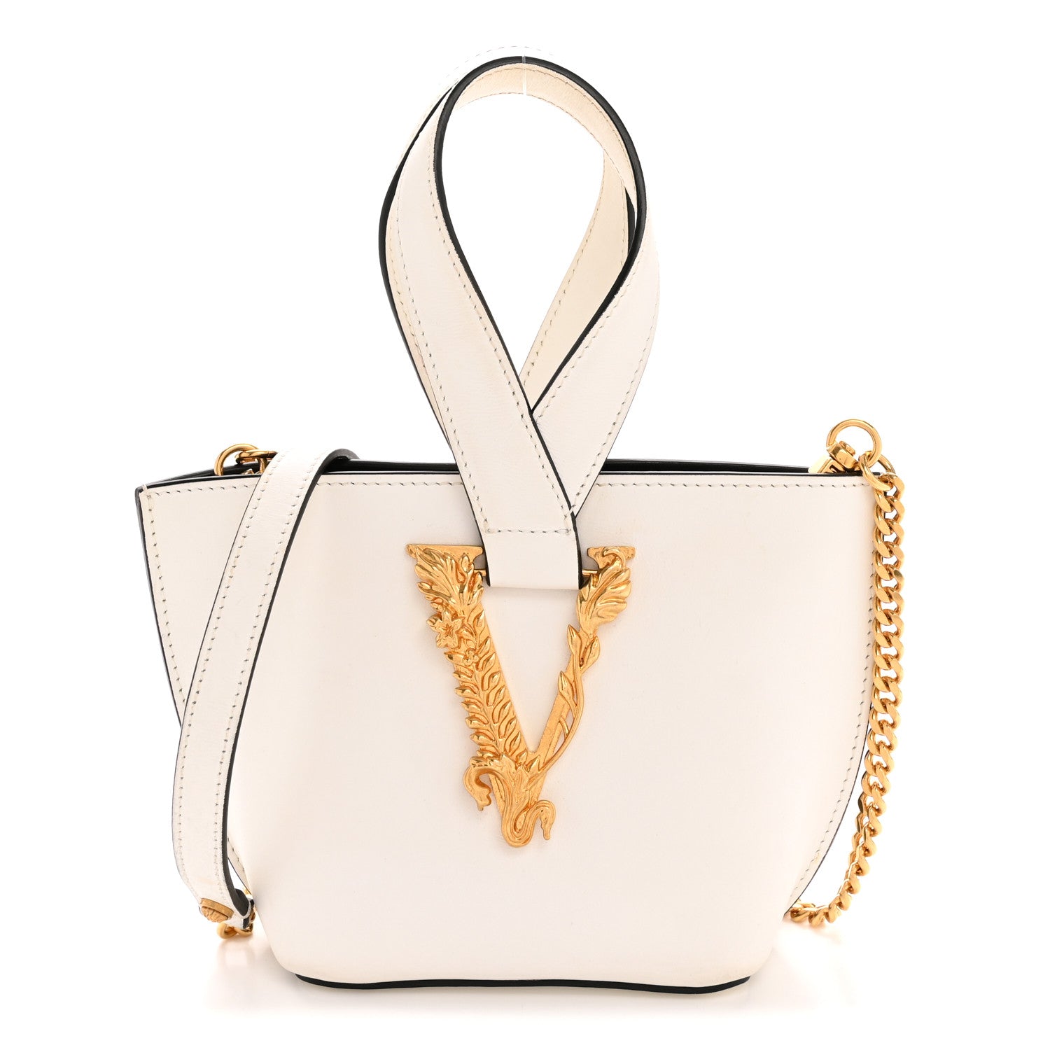 Versace Vitello Mini Virtus Bucket Bag White 1810509 – FASHIONPHILE