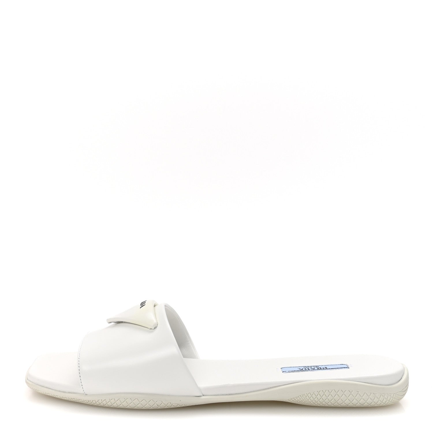 Prada Spazzolato Triangle Logo Slide Flat Sandals 39 White 1775968