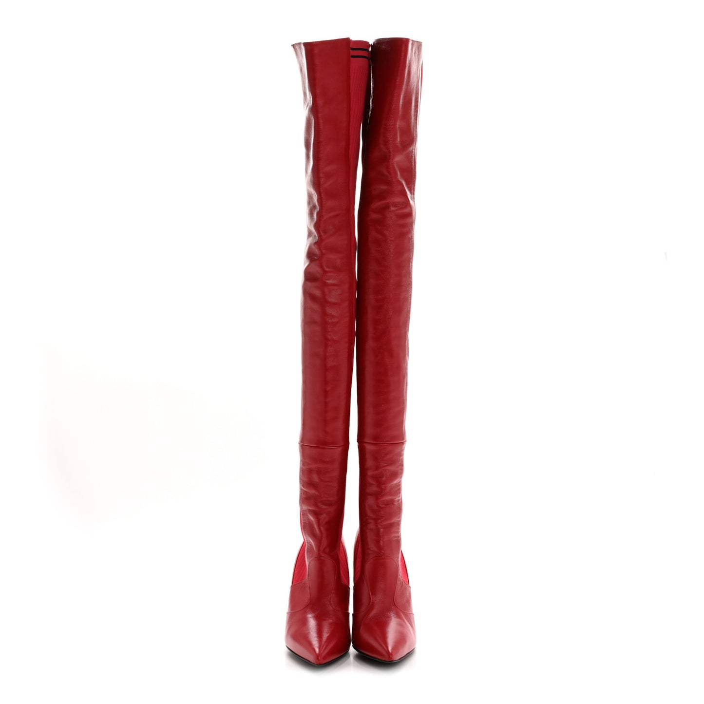 Vitello Lucido Stretch Fabric Striped Rockoko Thigh High 105mm Sock Boots 37 Fragola Black