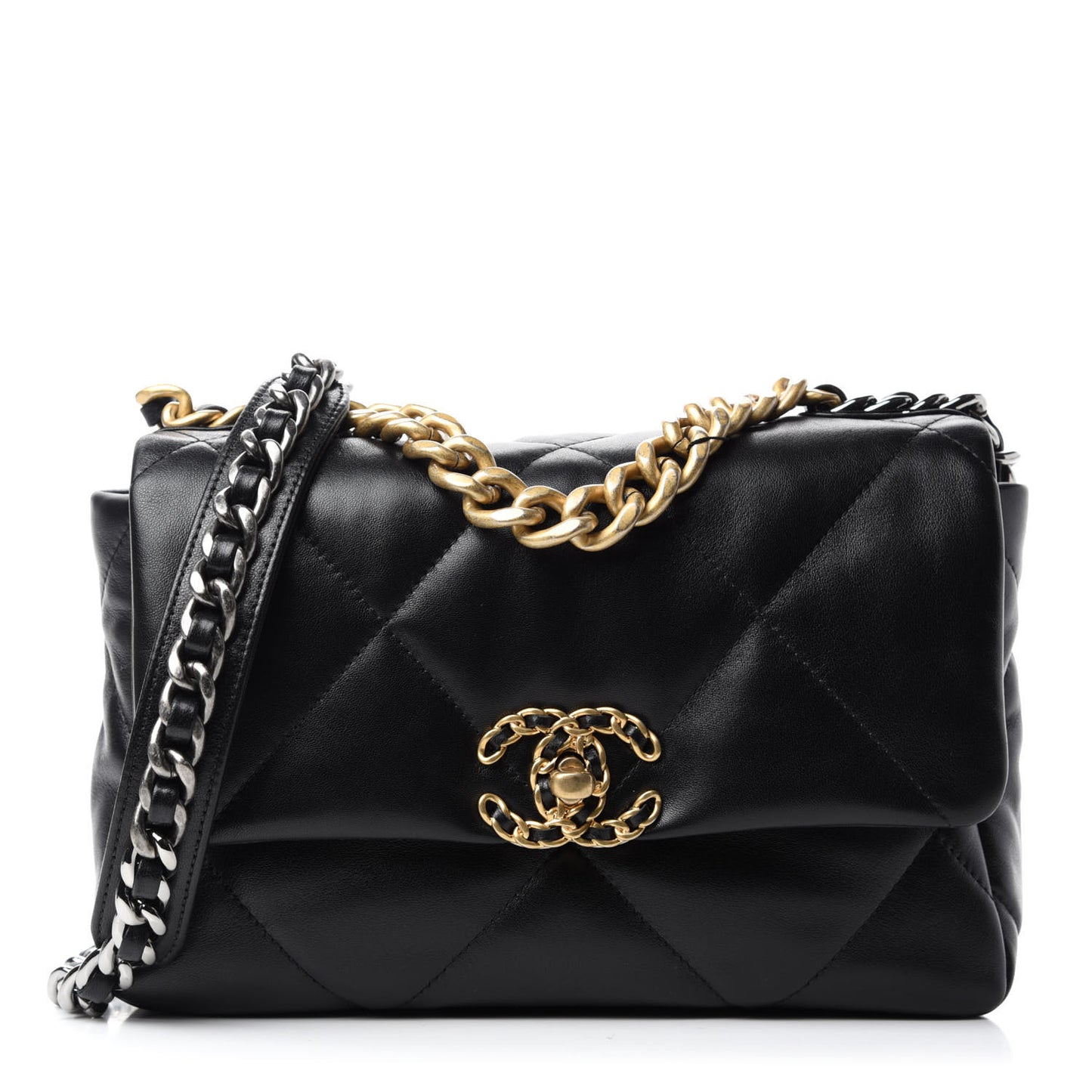 Lambskin Quilted Medium 19 Flap Black