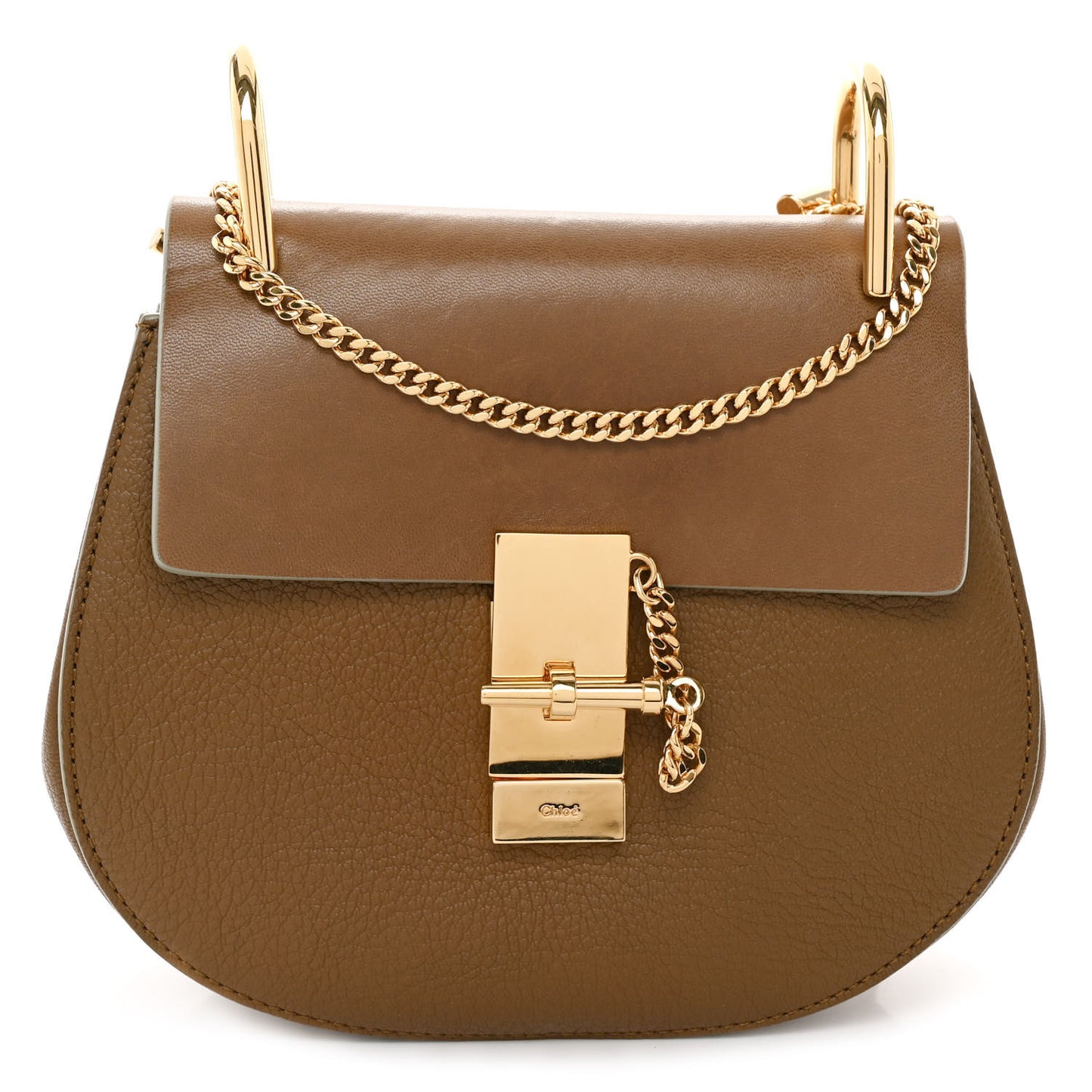 Grained Calfskin Lambskin Mini Bi-Color Drew Shoulder Bag Brown