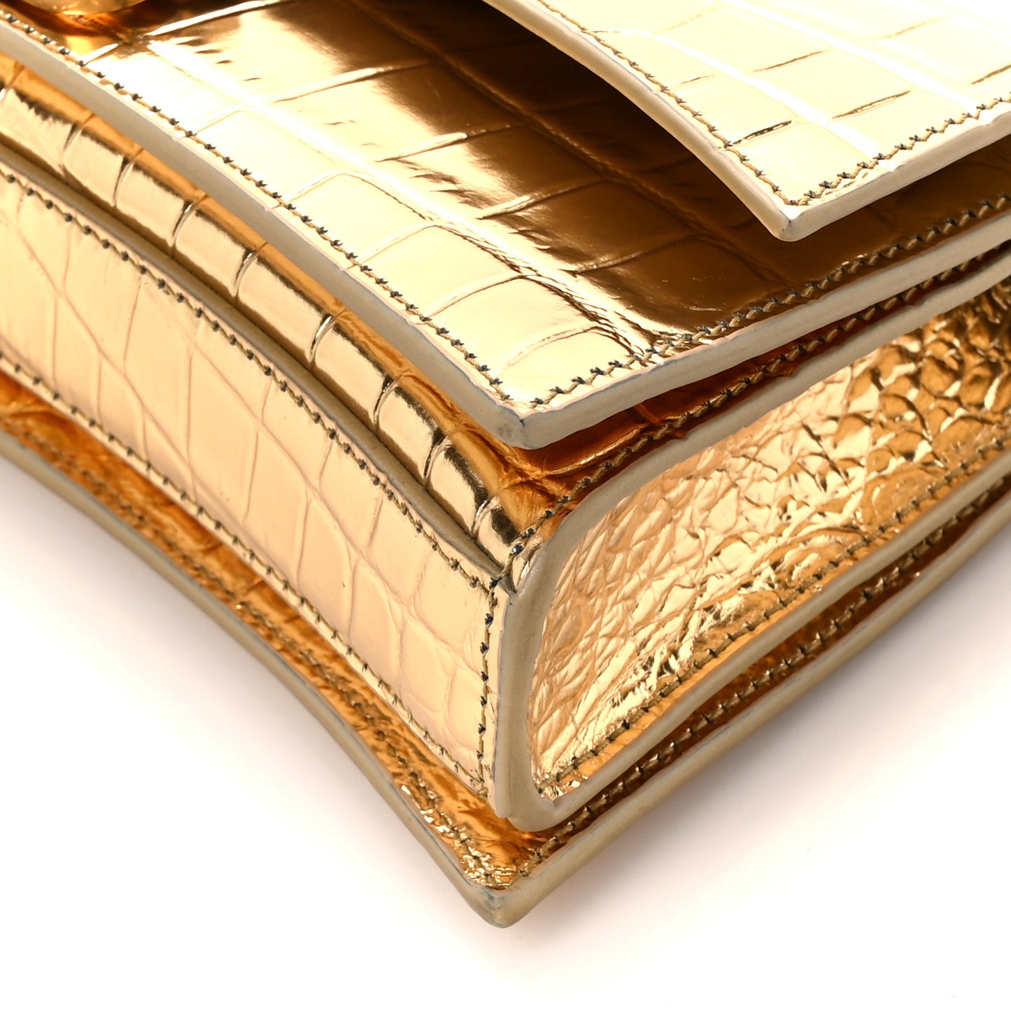 Metallic Supple Calfskin Crocodile XS Crush Chain Bag Gold