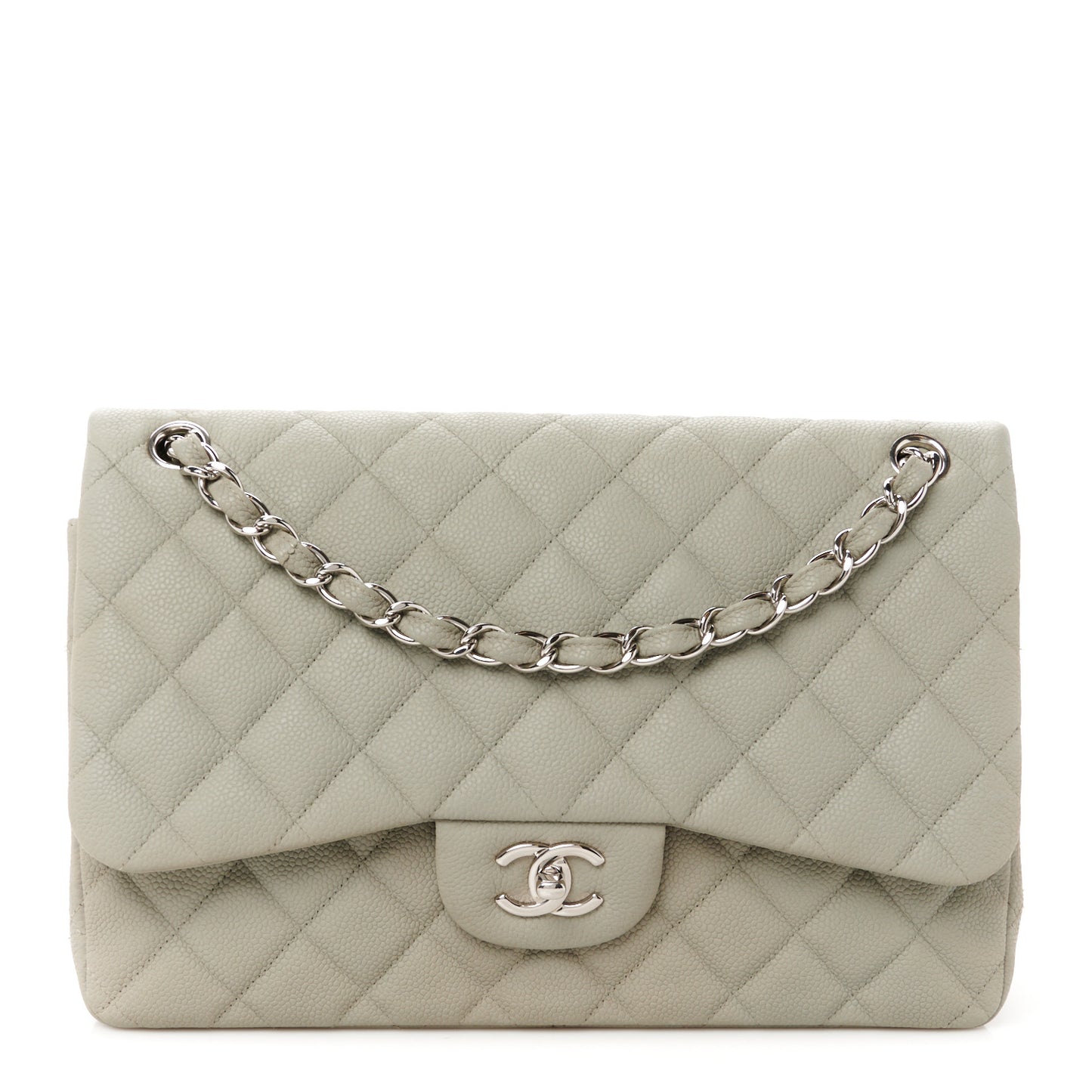 Caviar Quilted Jumbo Double Flap Grey