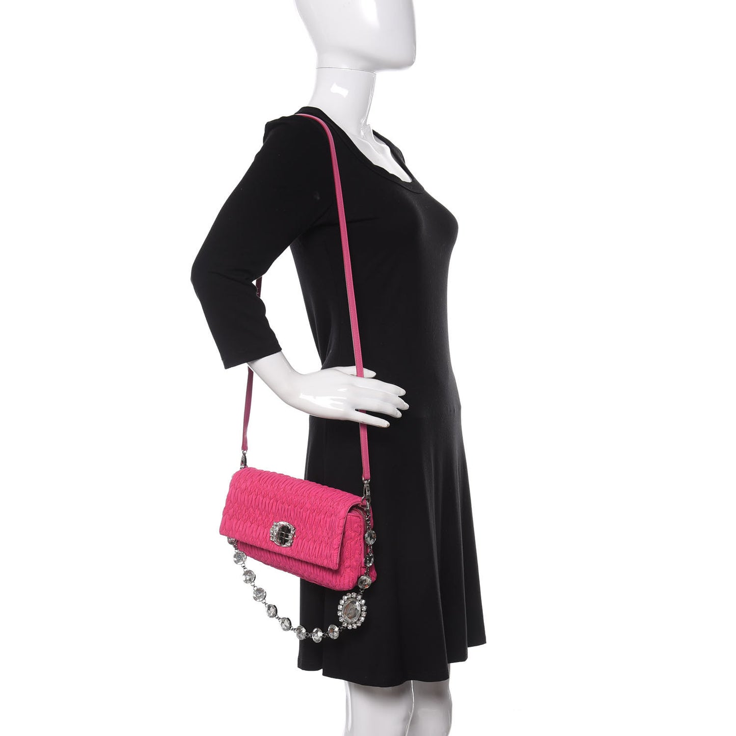 Faille Matelasse Crystal Flap Clutch Pink