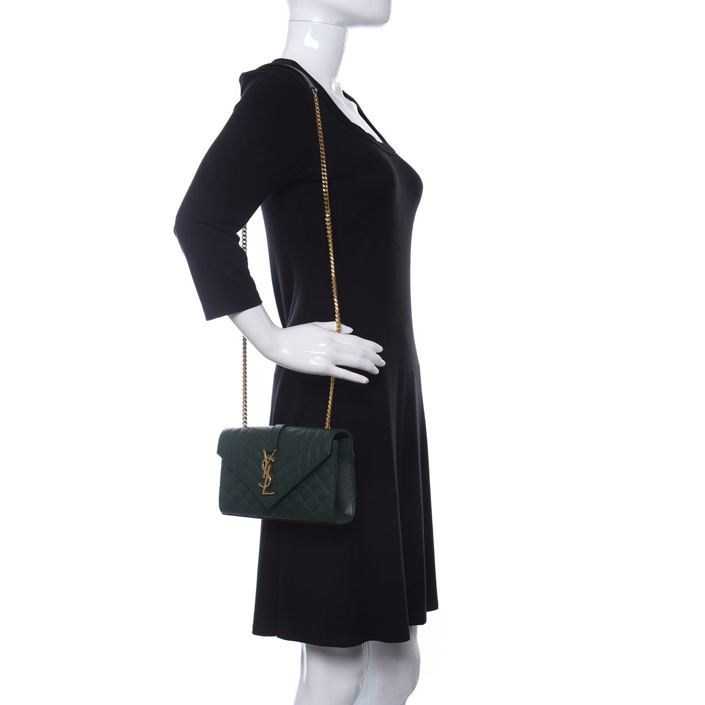 Grain De Poudre Textured Mixed Matelasse Triquilt Small Monogram Satchel Dark Green