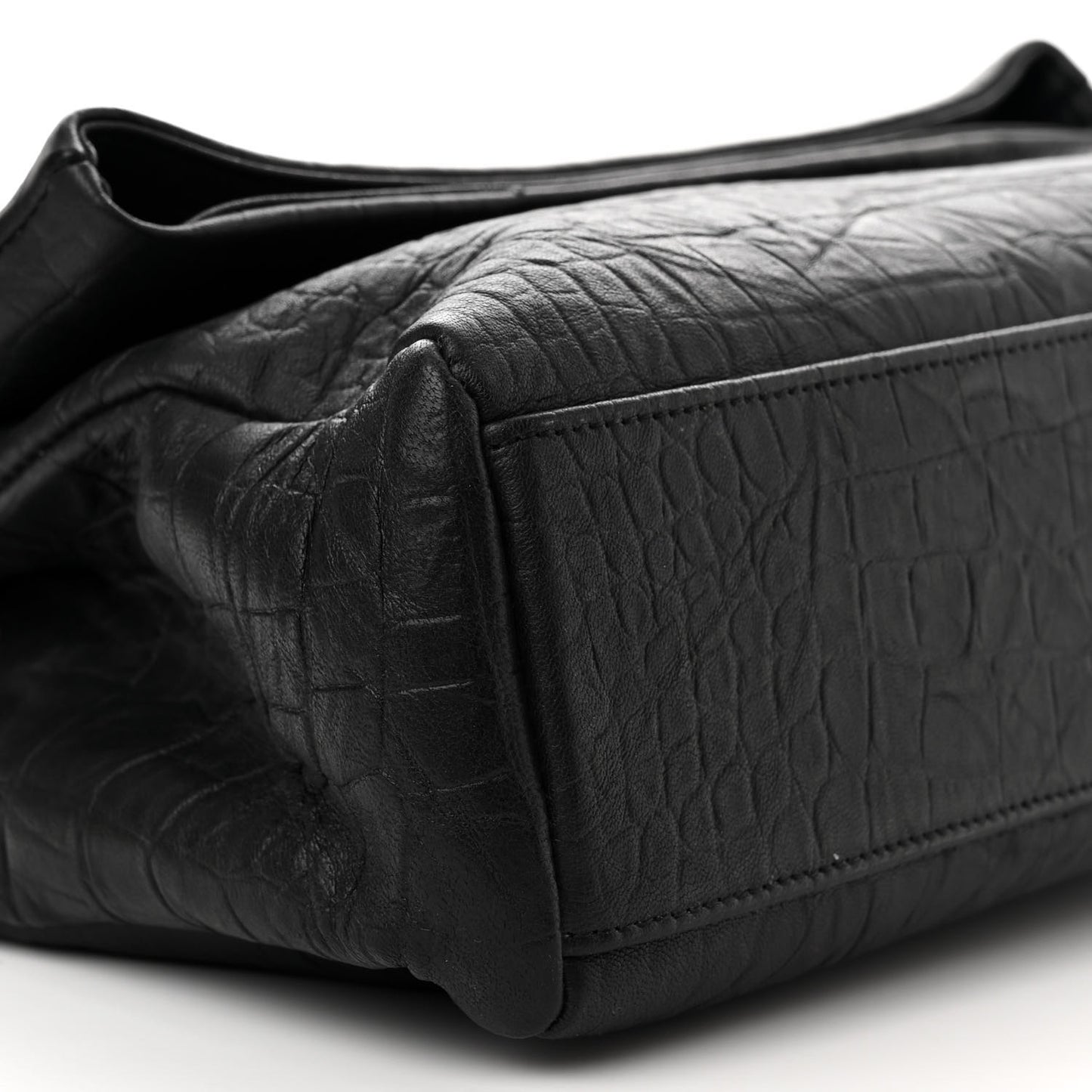 Calfskin Crocodile Embossed Medium West Hollywood Monogram Fold-Over Black