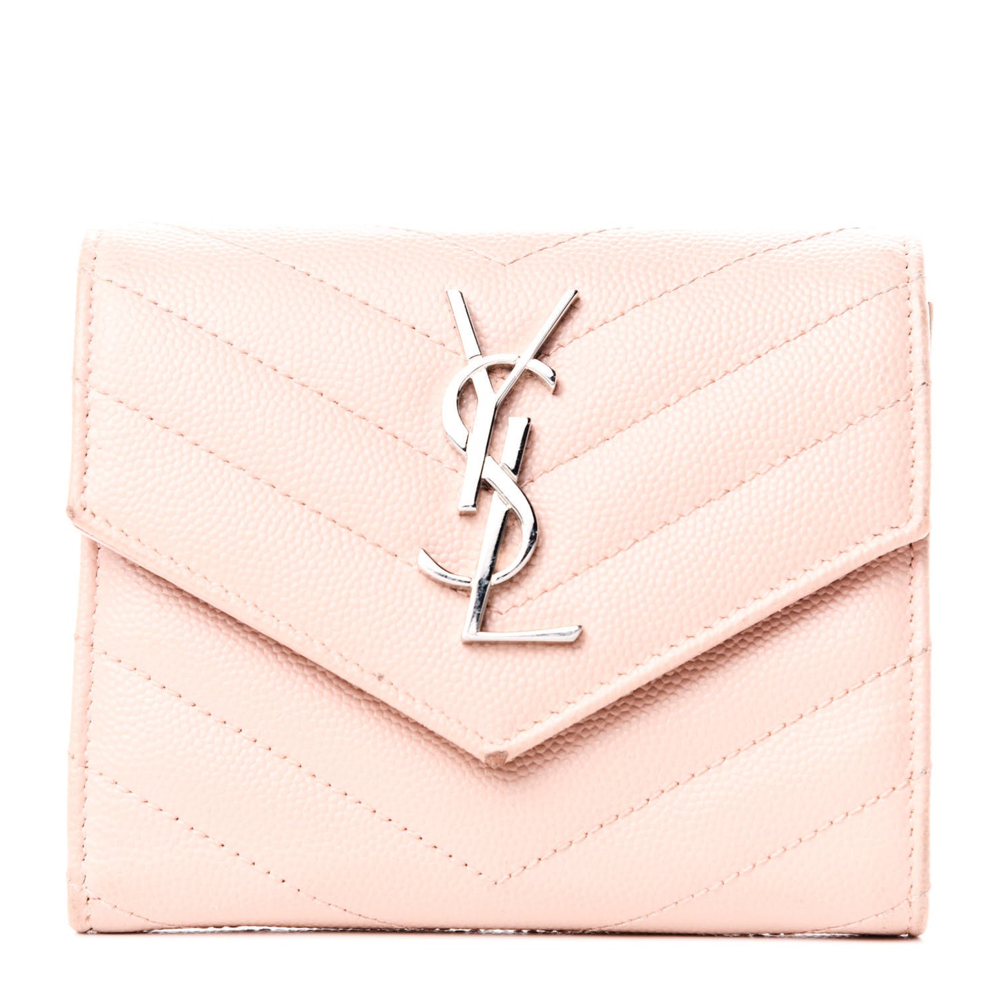 Grain De Poudre Matelasse Chevron Monogram Compact Tri Fold Wallet Pale Pink