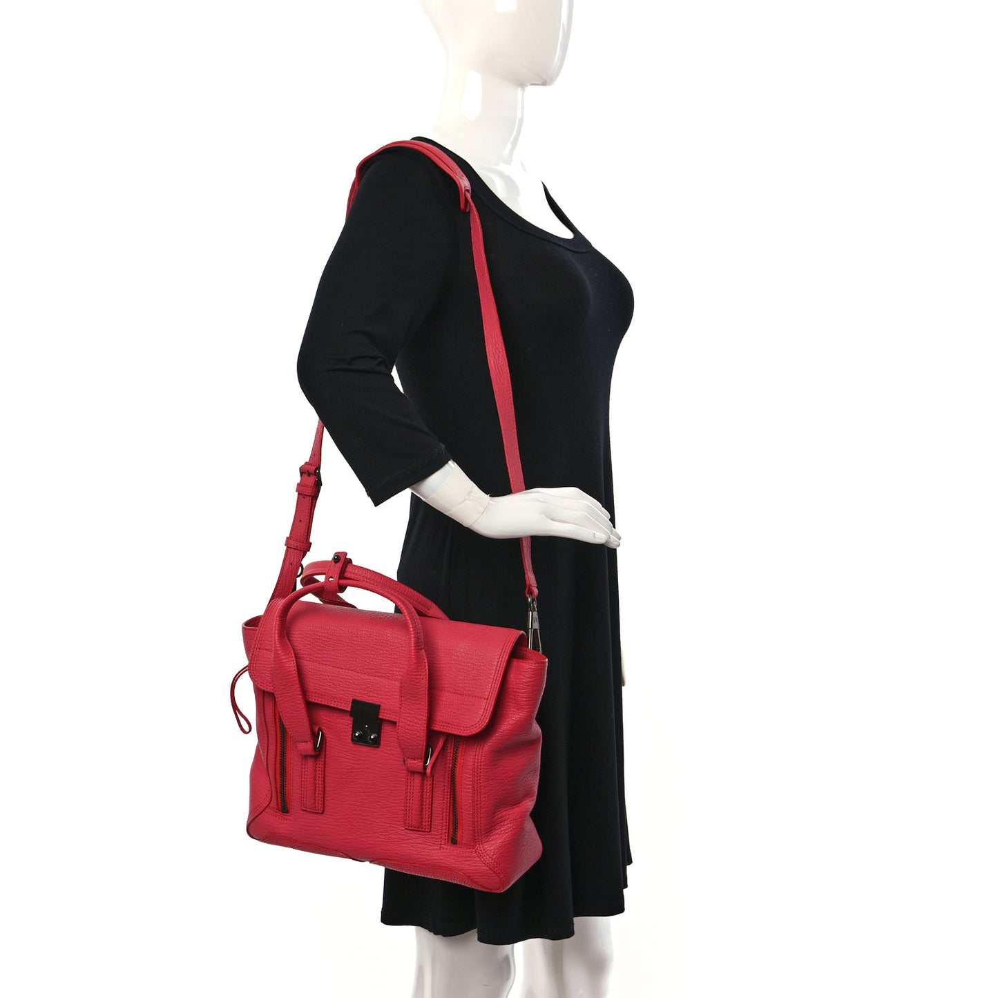 Textured Calfskin Medium Pashli Satchel Raspberry