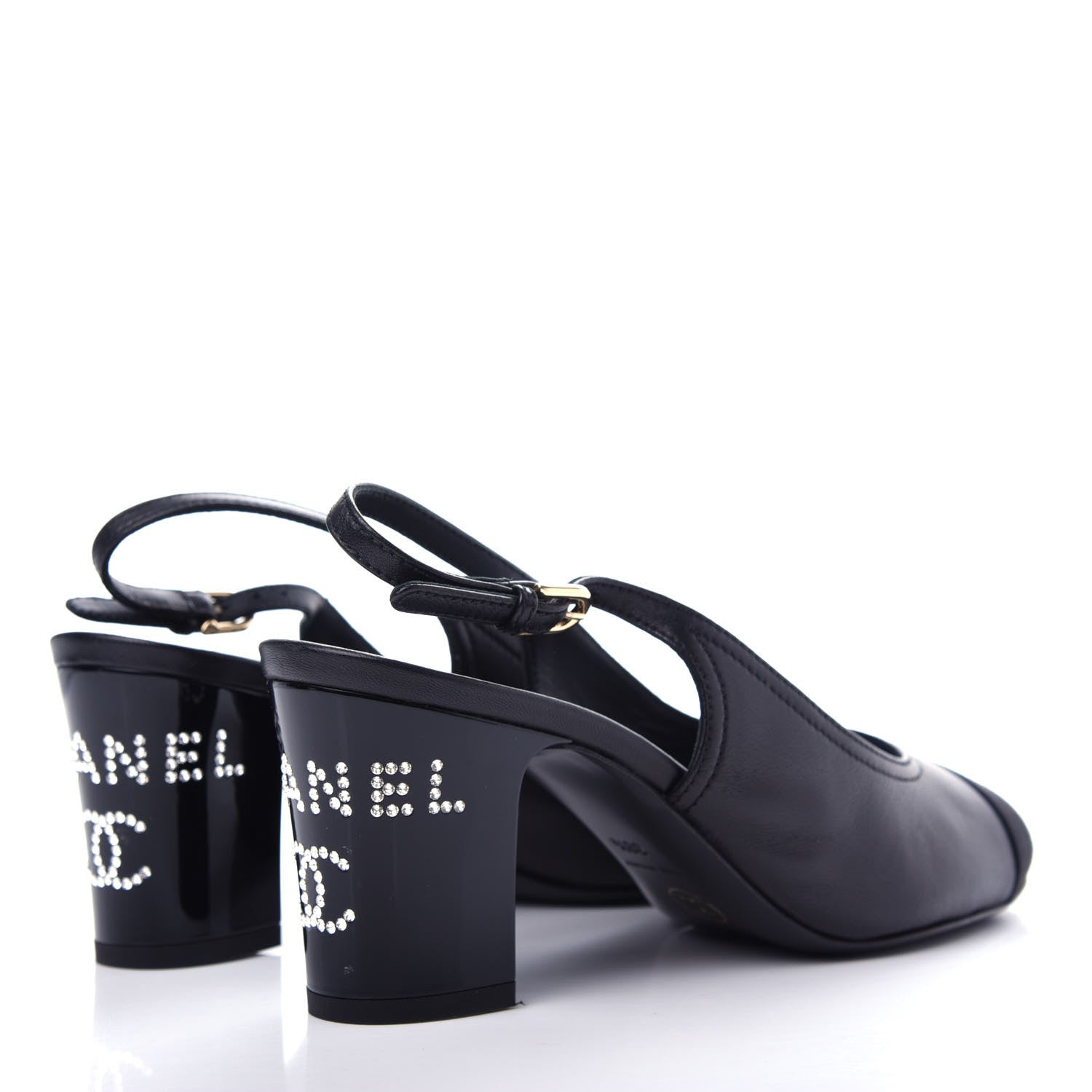 Chanel Lambskin Grosgrain Crystal Cap Toe Logo Slingback Pumps 38.5 Black 4 of 11