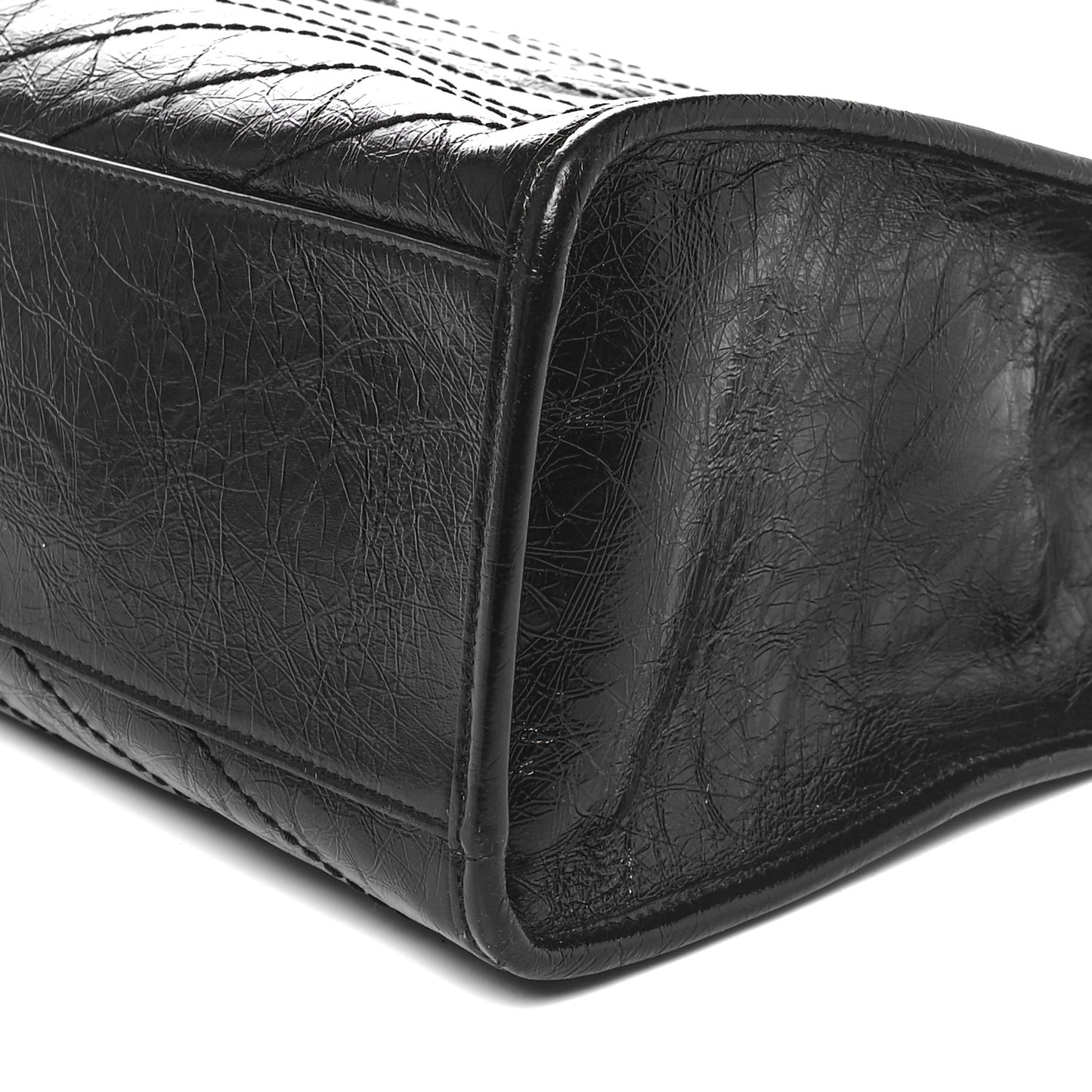 Crinkled Calfskin Matelasse Monogram Large Niki Shopper Tote Black