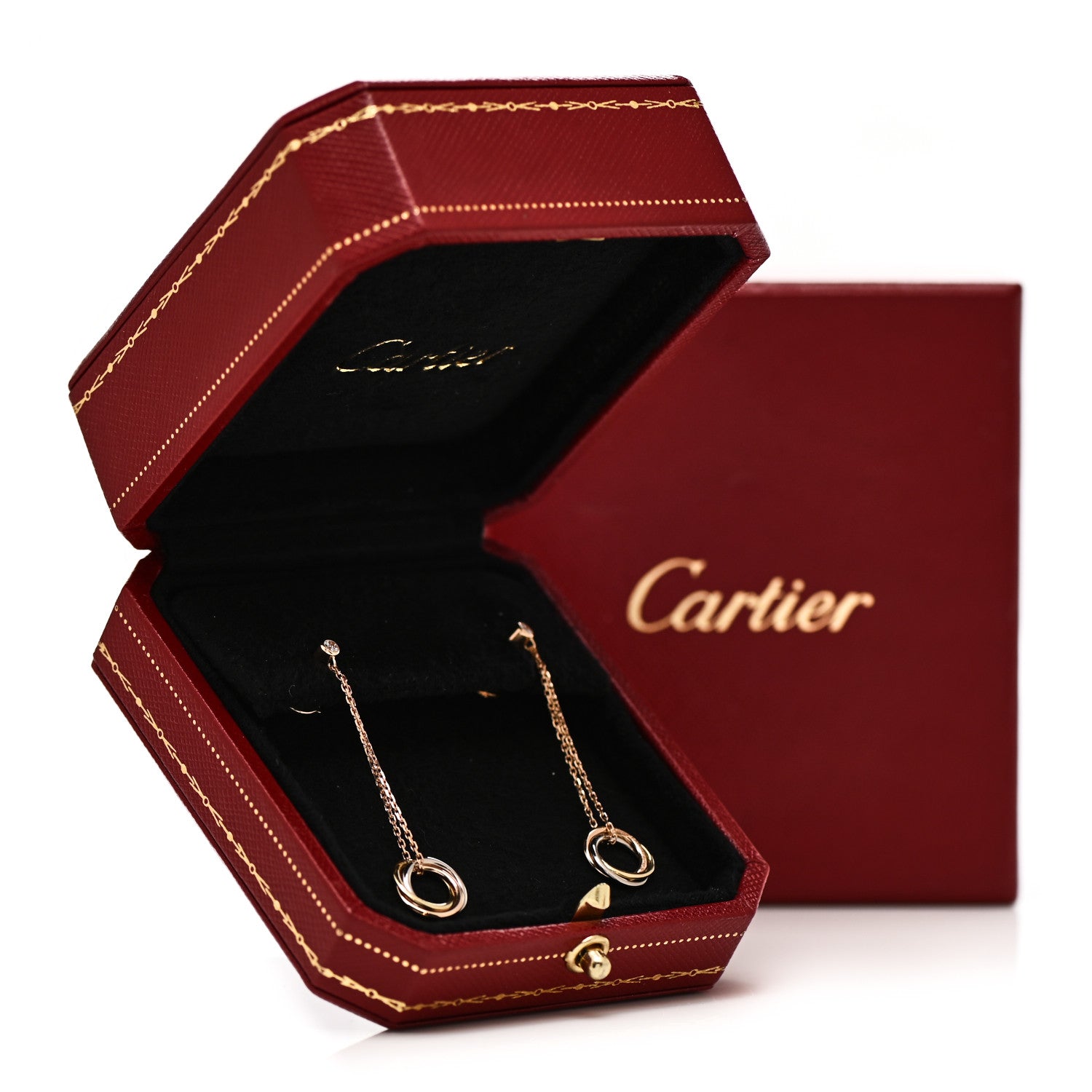 Cartier 18K Pink Yellow White Gold Diamond Small Trinity Drop Earrings 5 of 5