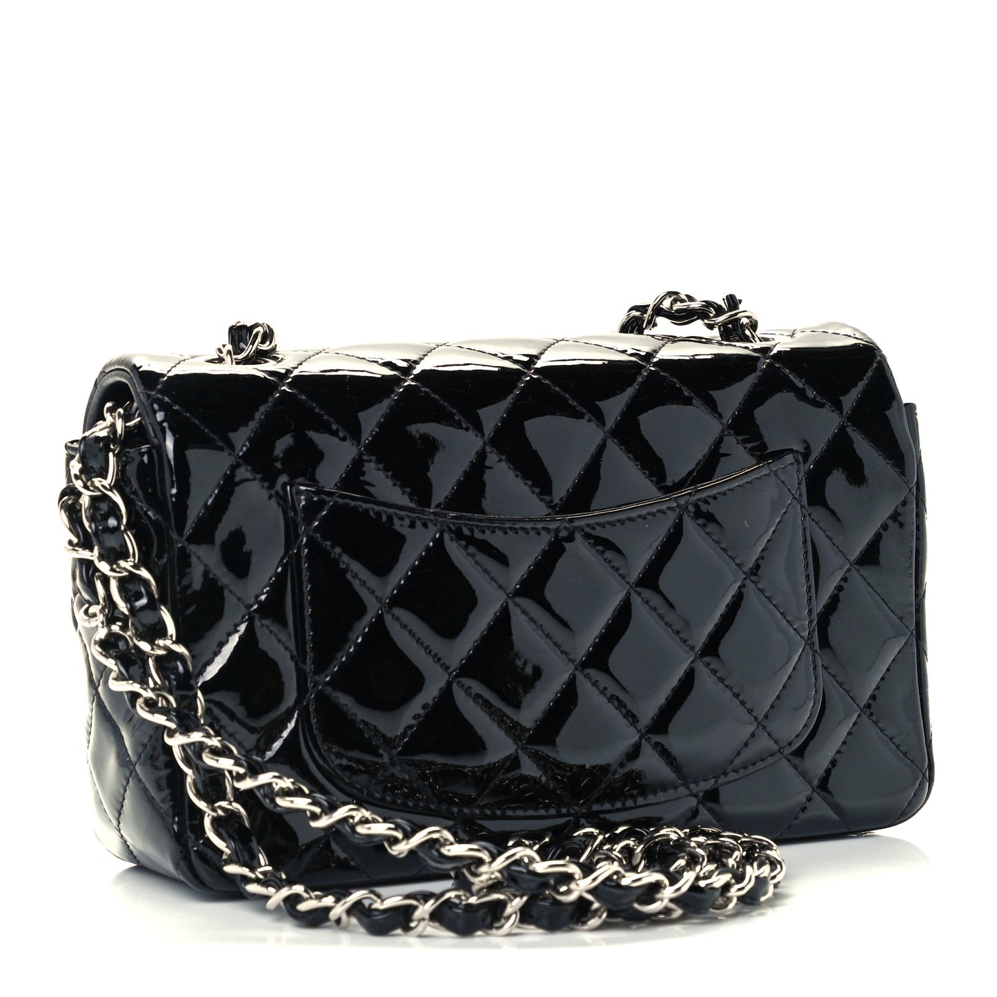 Patent Calfskin Quilted Mini Rectangular Flap Black