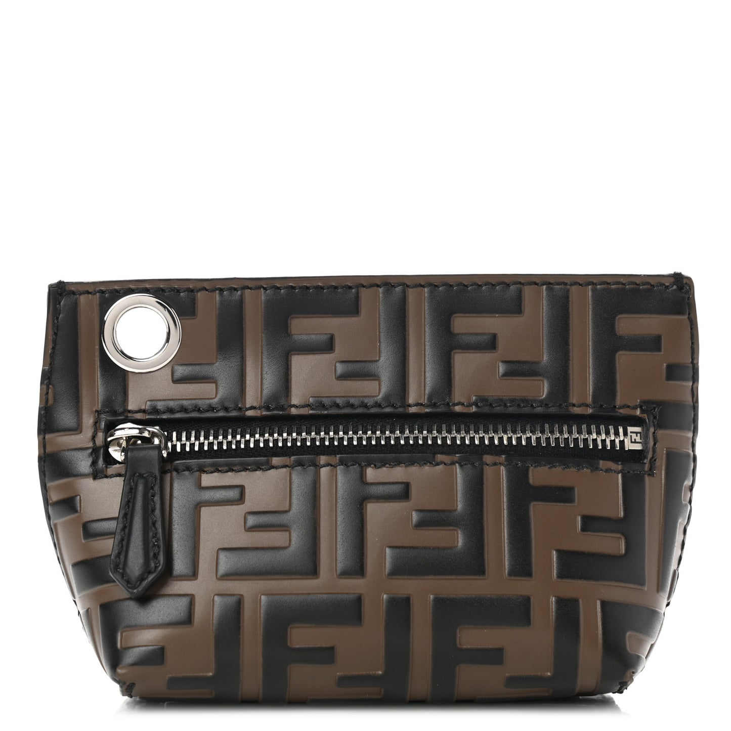 Calfskin FF 1974 Embossed Pyramid Pouch Maya Black