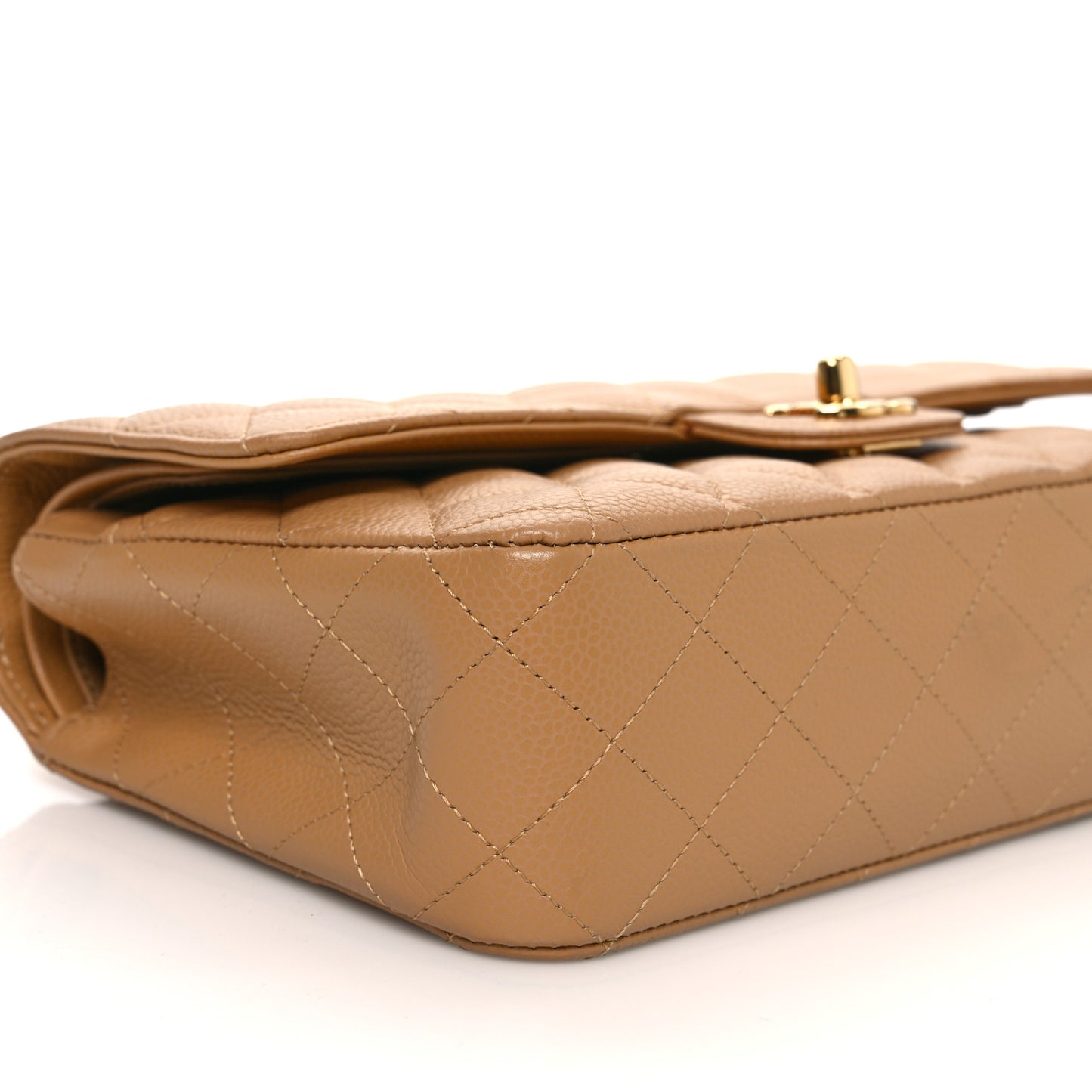 Caviar Quilted Medium Double Flap Beige