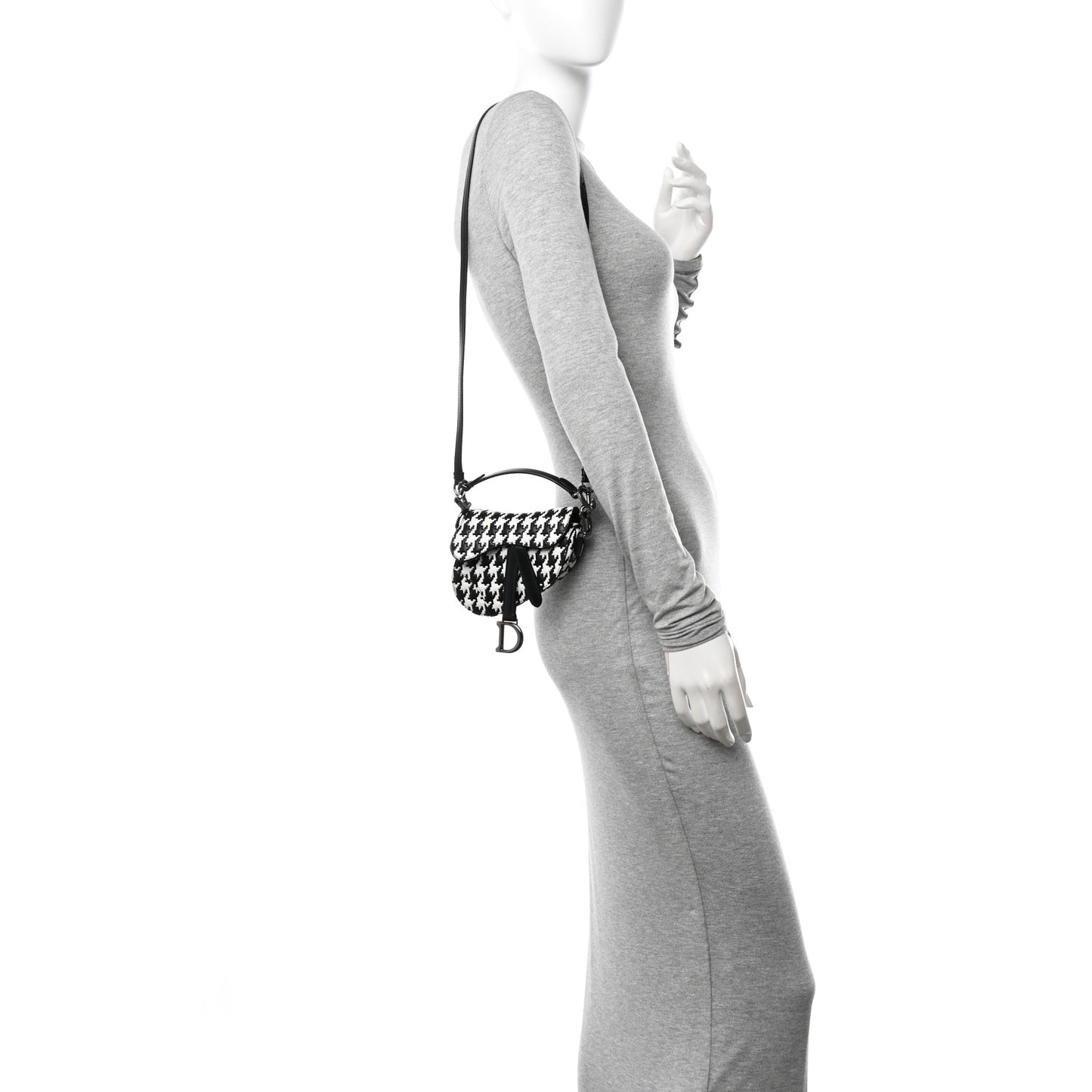 Calfskin Macro Houndstooth Embossed Micro Saddle Bag Black White