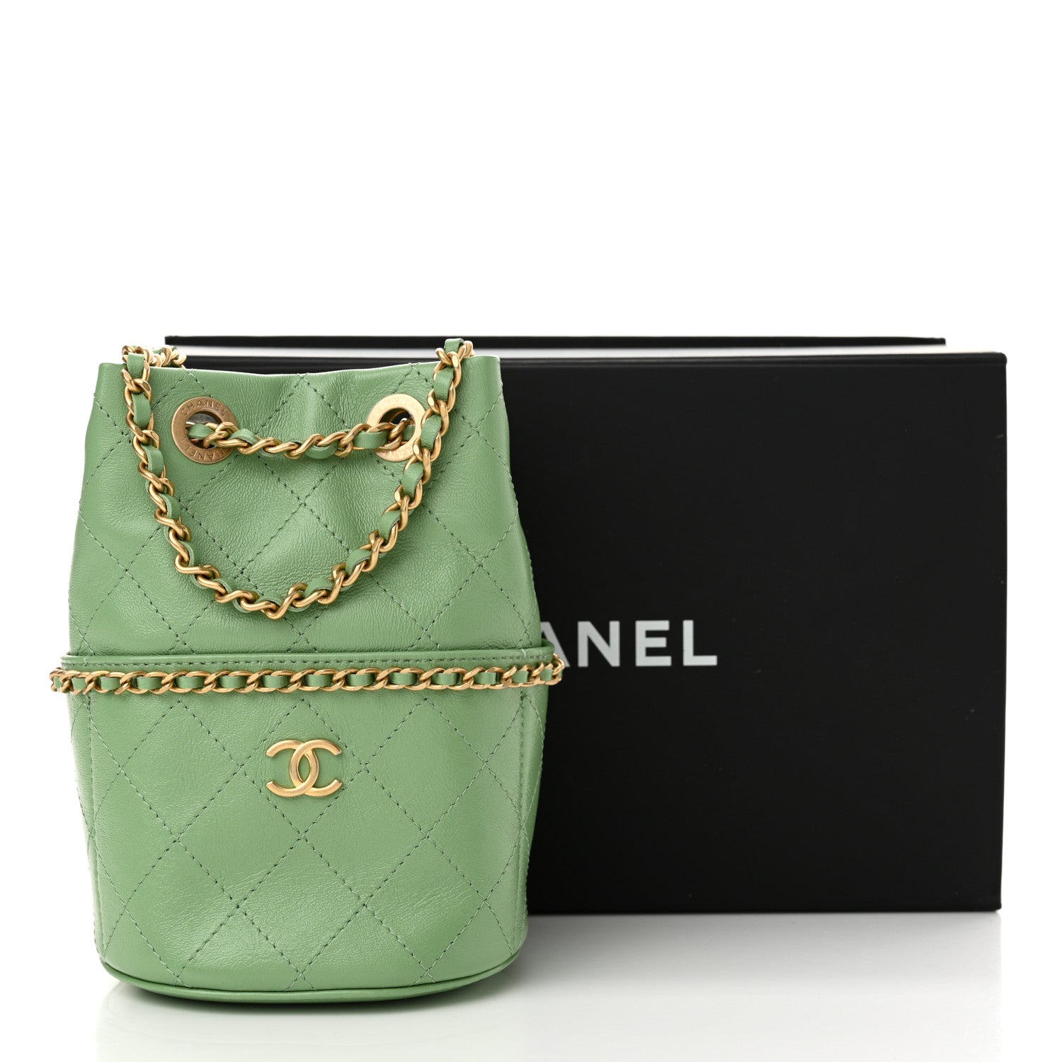 Chanel Shiny Lambskin Quilted Nauticoco Bucket Light Green 11 of 11