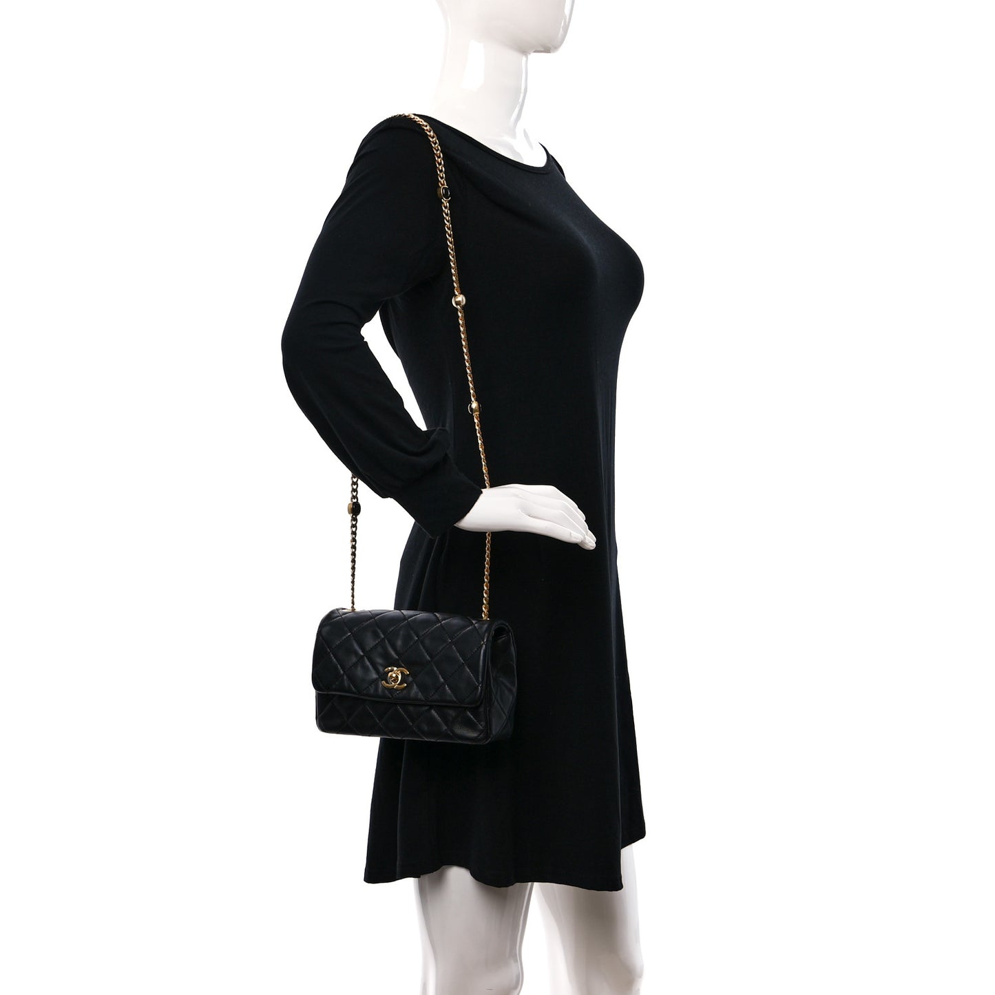 Lambskin Resin Pearl Quilted Small Flap Black