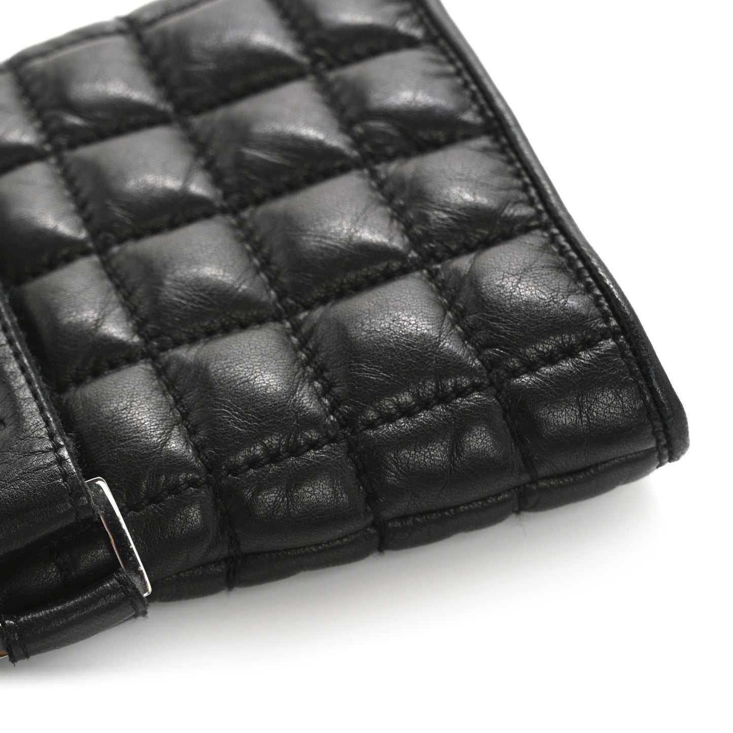 Lambskin Quilted Chocolate Bar Gloves 7 Black