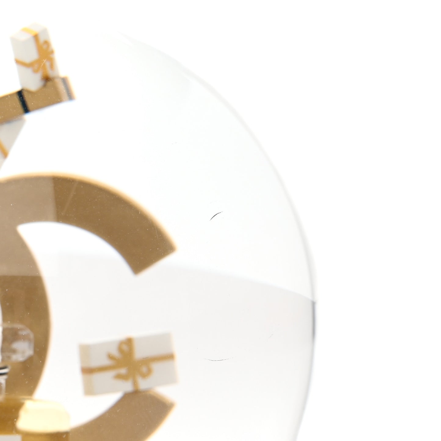 Glass CC Shopping Bag Snow Globe Gold