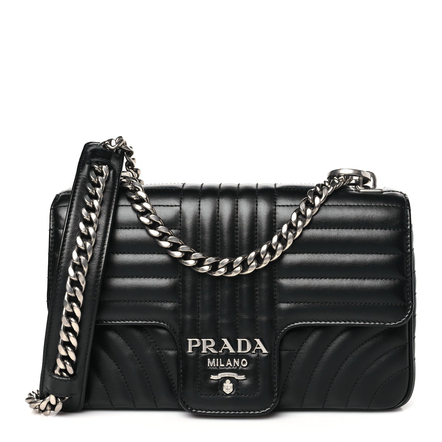 Soft Calfskin Impunture Diagramme Medium Chain Flap Shoulder Bag Black
