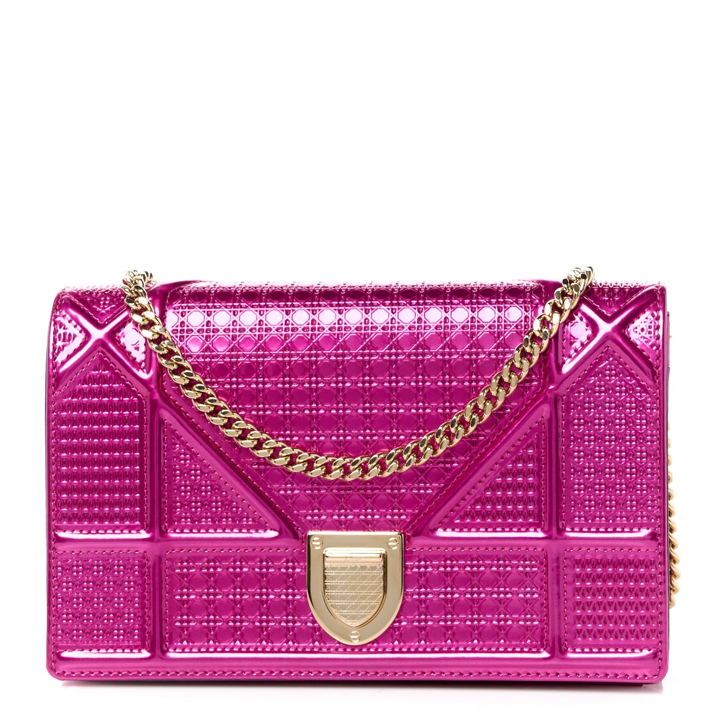 Patent Micro-Cannage Diorama Wallet on Chain Pouch Fuchsia