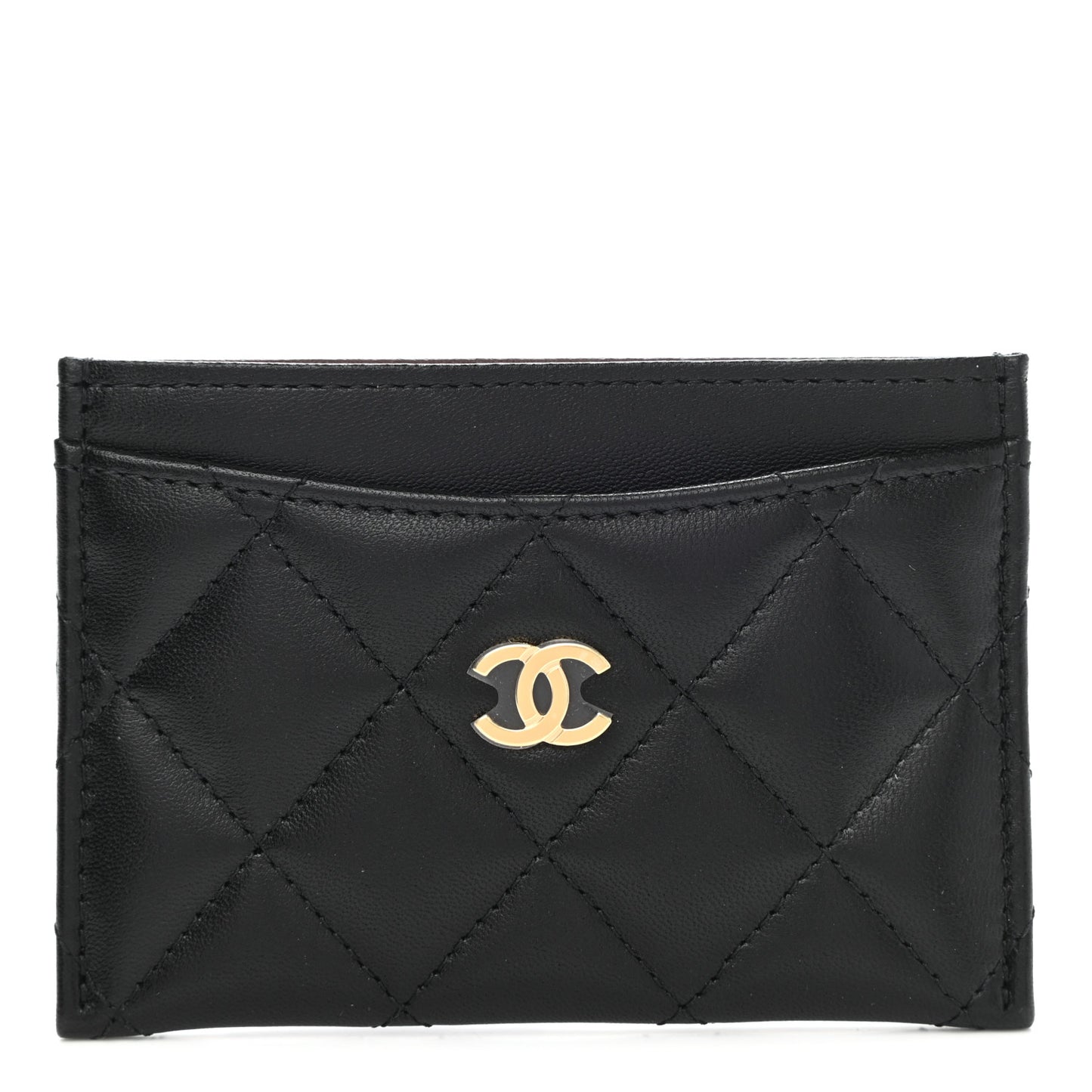 Lambskin Quilted Card Holder Black