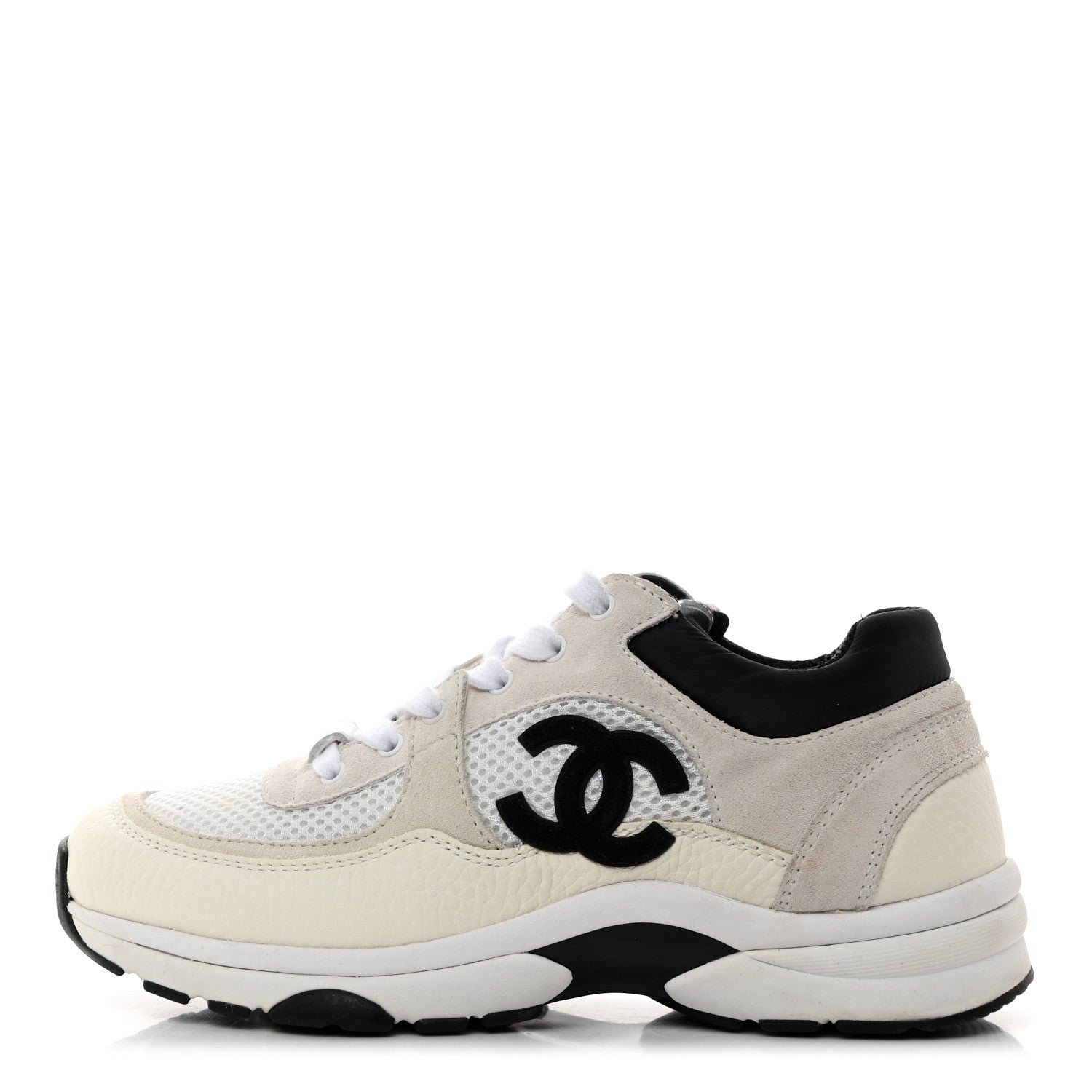 Chanel Mesh Suede Calfskin Grained Calfskin Womens CC Sneakers 36 White Black 1 of 9