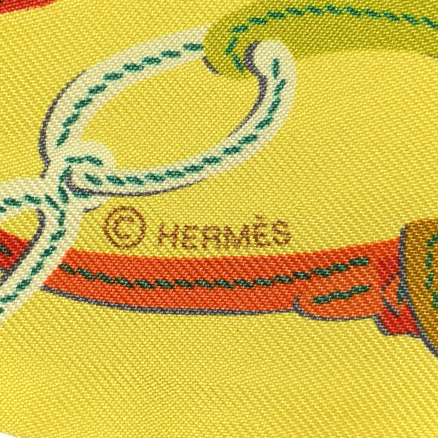 Hermes Silk Brides de Gala Applique Pique Twilly Jaune Vif Vert D'eau Bronze 4 of 5