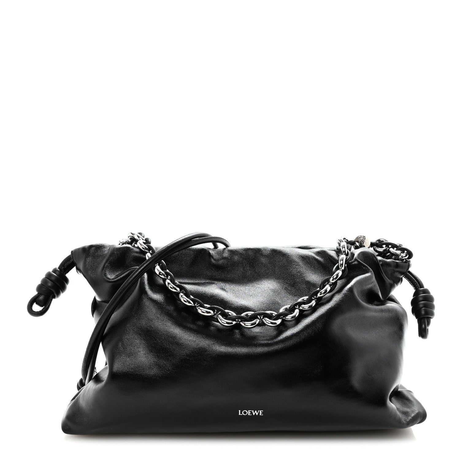 Loewe Patent Lambskin Donut Chain Large Flamenco Knot Clutch Black