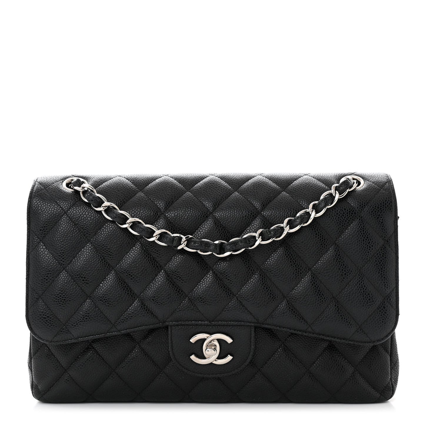 Caviar Quilted Jumbo Double Flap Black