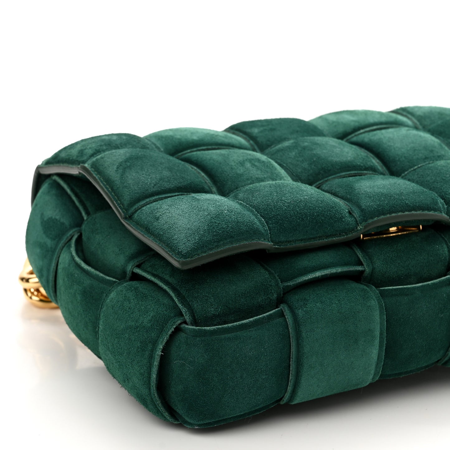 Suede Maxi Intrecciato Padded Chain Cassette Crossbody Bag Emerald Green