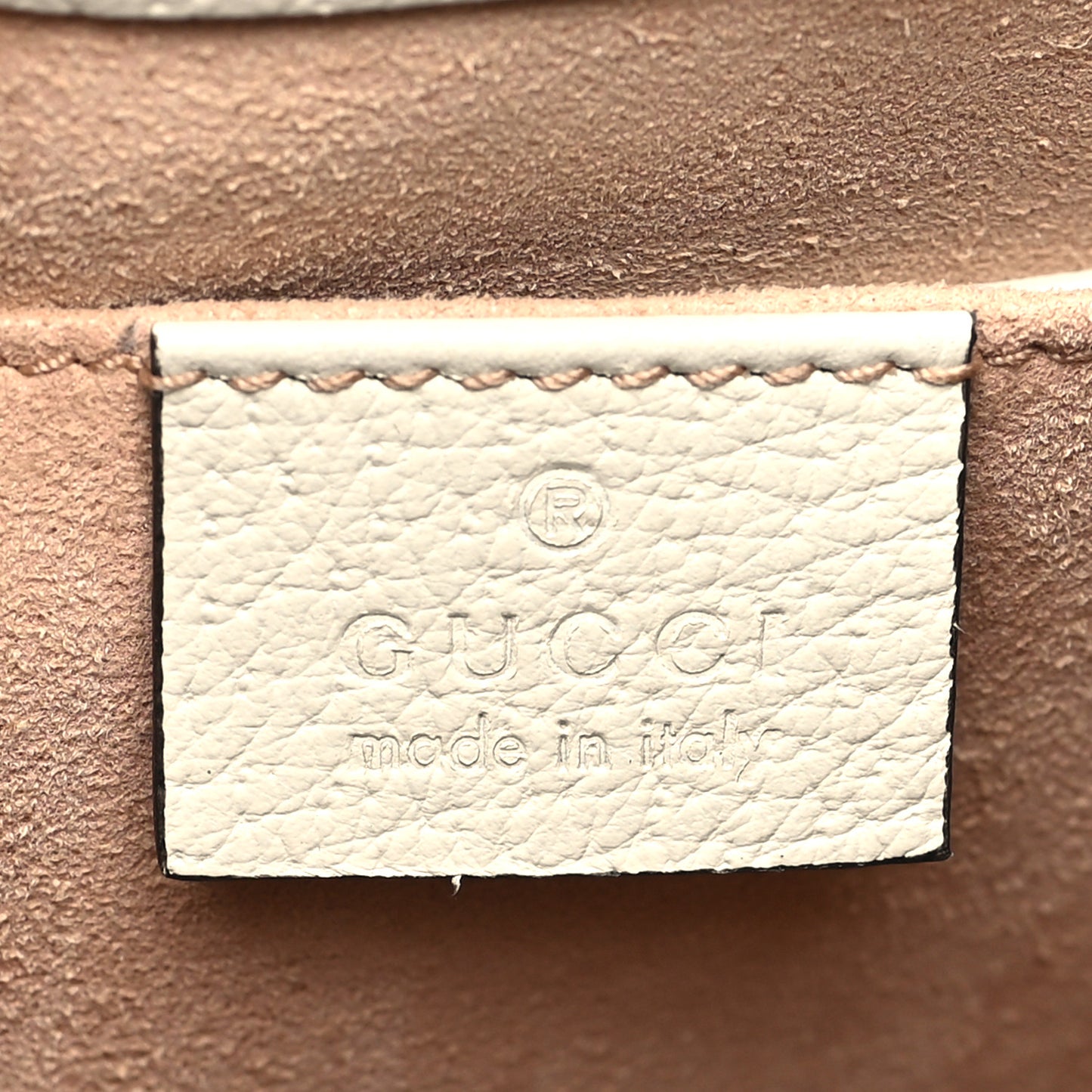 Glazed Textured Calfskin Web Small Ophidia Bucket Bag Mystic White