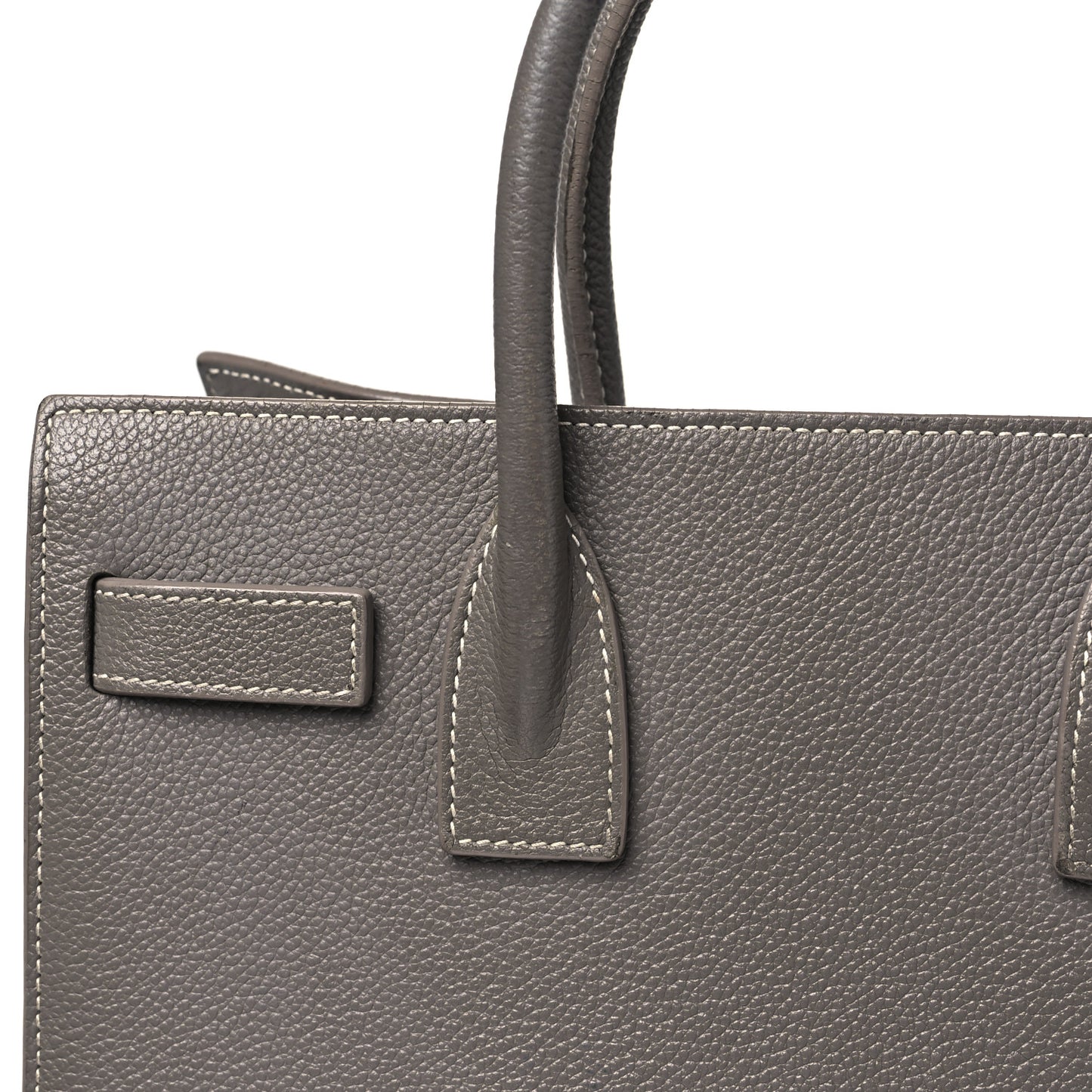 Grained Calfskin Topstich Baby Sac De Jour Grey