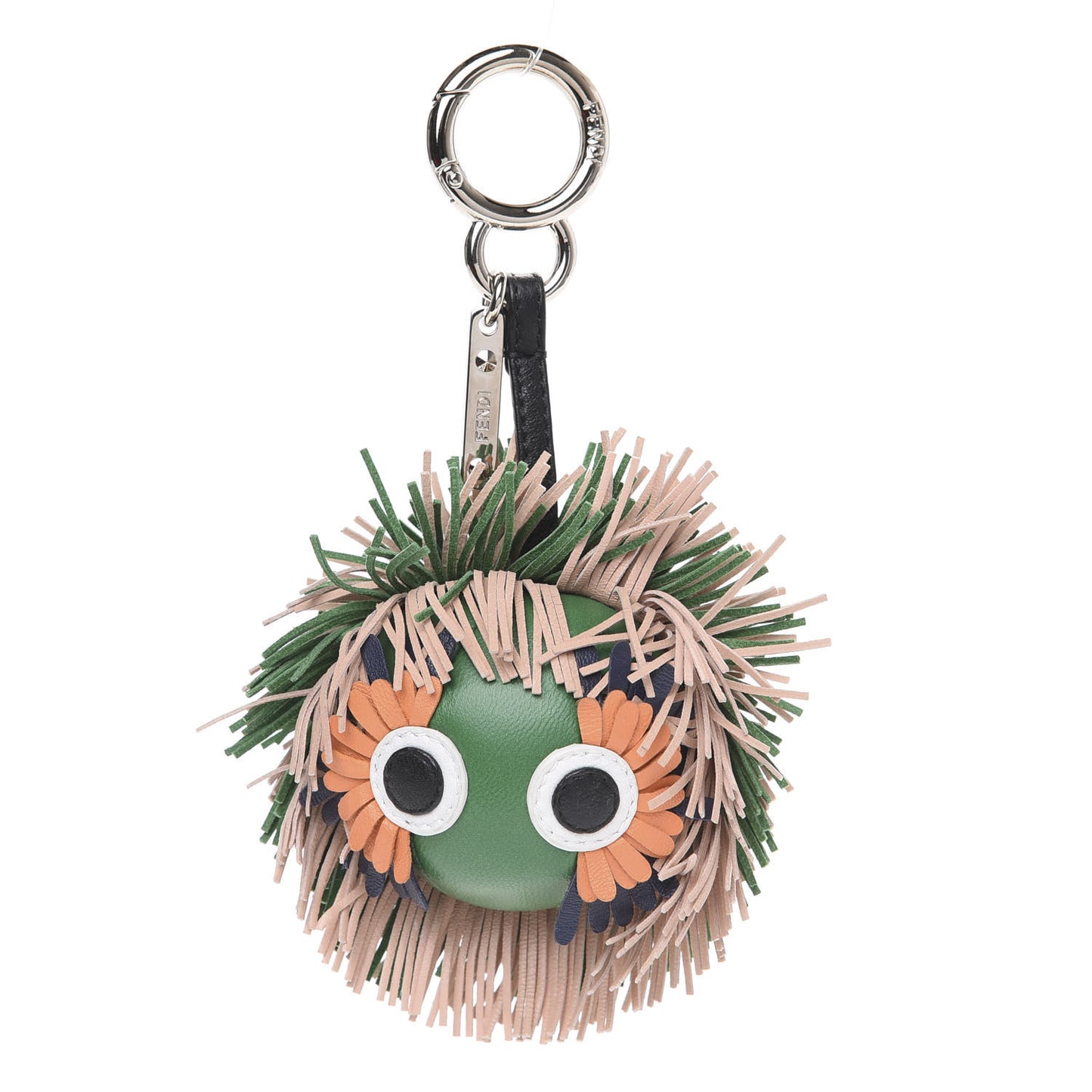 Calfskin Faces Fringe Bag Bug Charm Green Multicolor