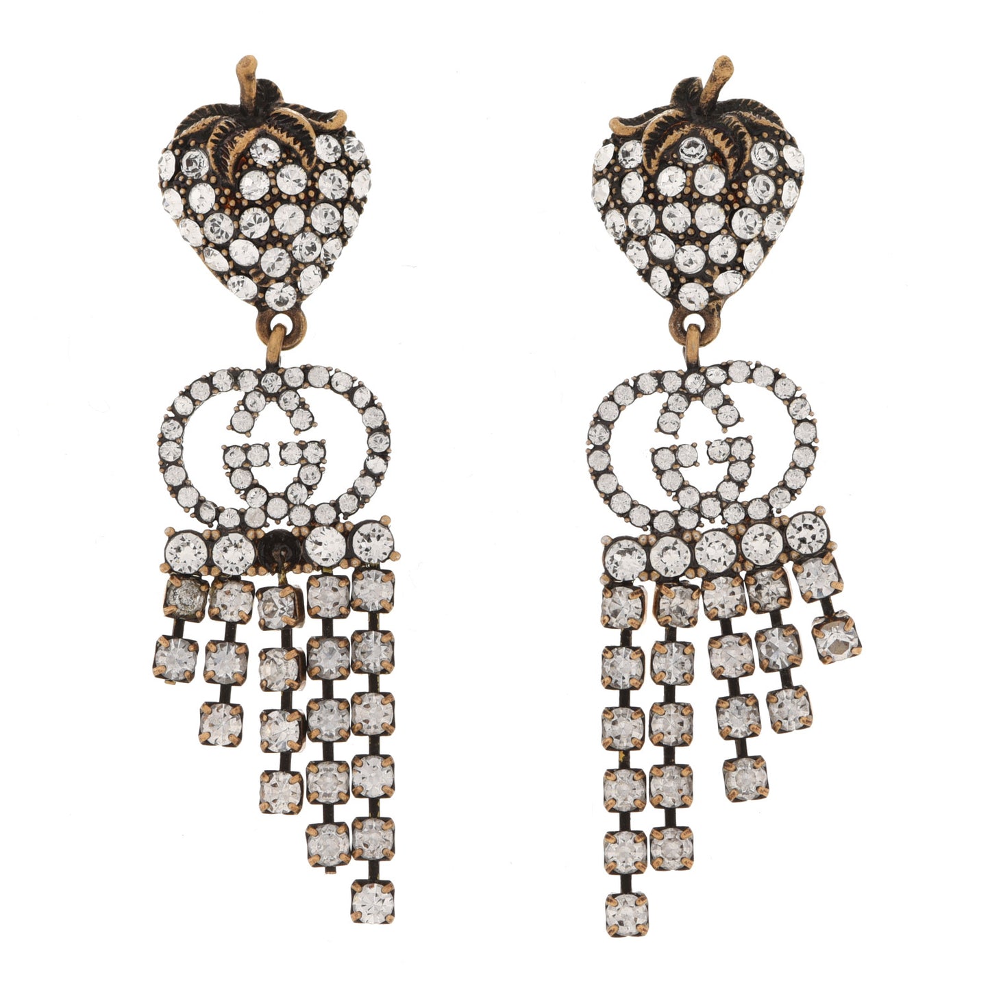 Metal Crystal Interlocking G Strawberry Drop Earrings