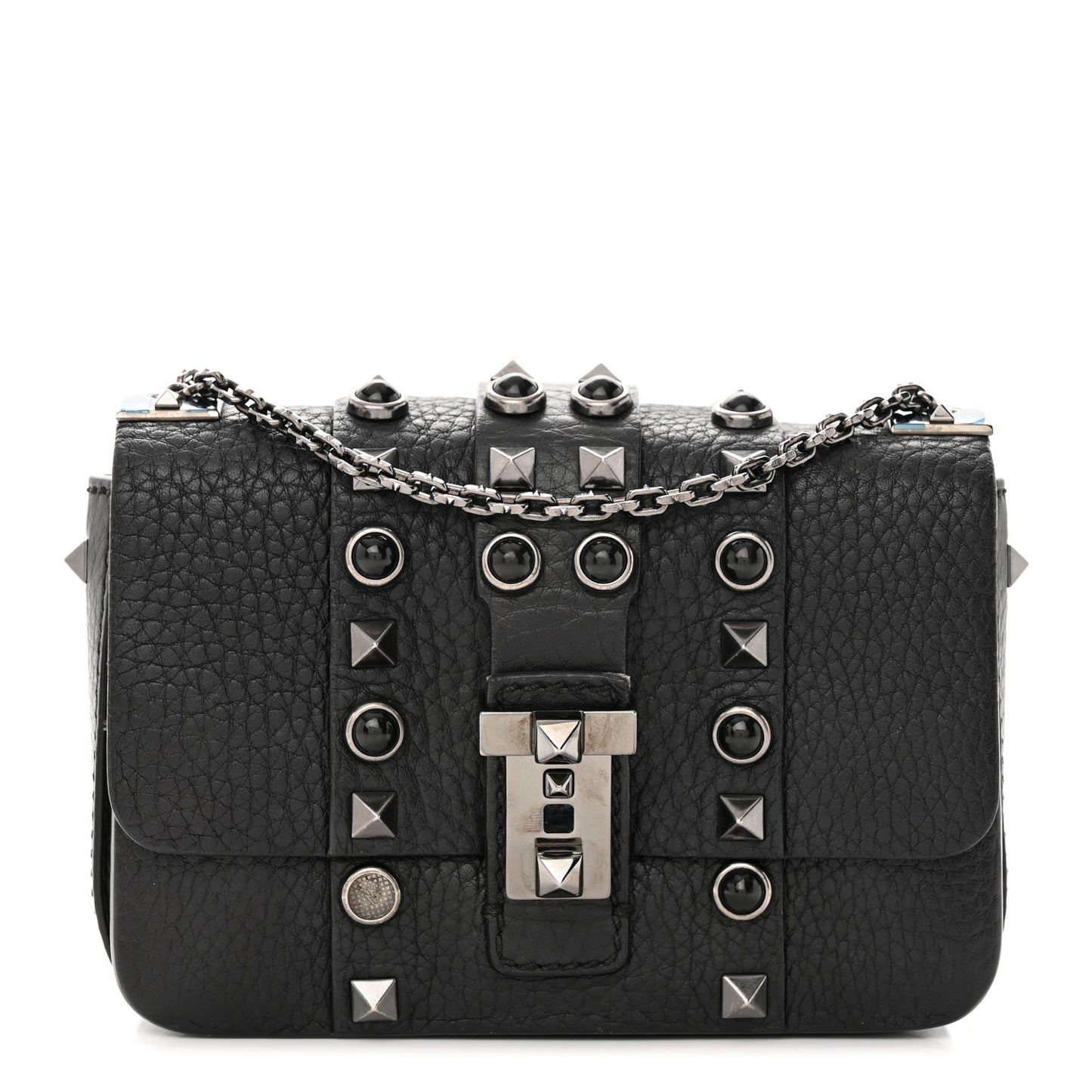 Grained Calfskin Onyx Micro B-Rockstud Rolling Flap Black