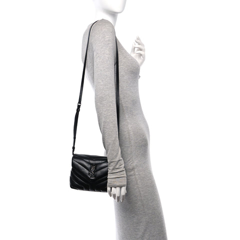 Calfskin Y Quilted Monogram Monochrome Toy Loulou Crossbody Bag Black