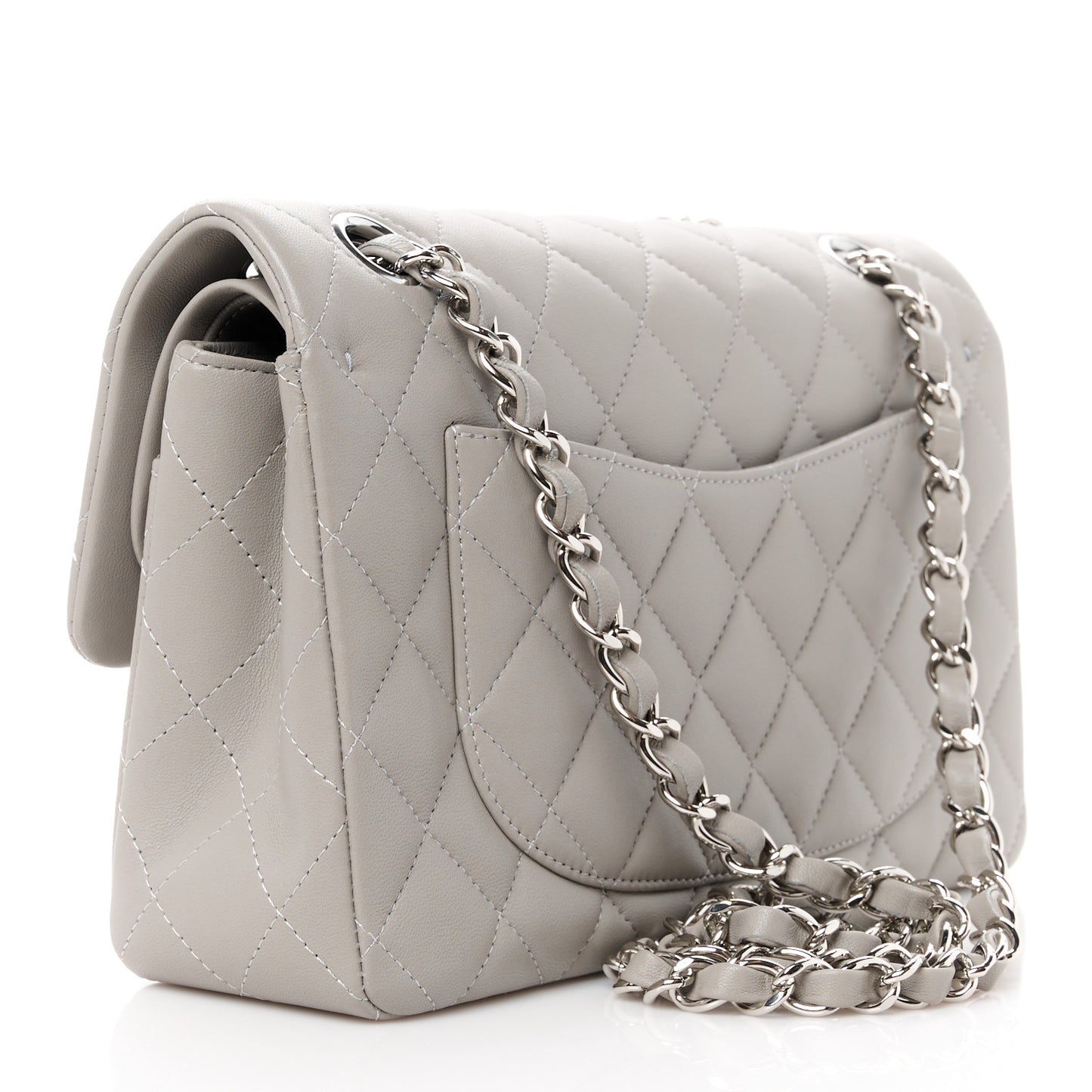 Lambskin Quilted Small Double Flap Grey