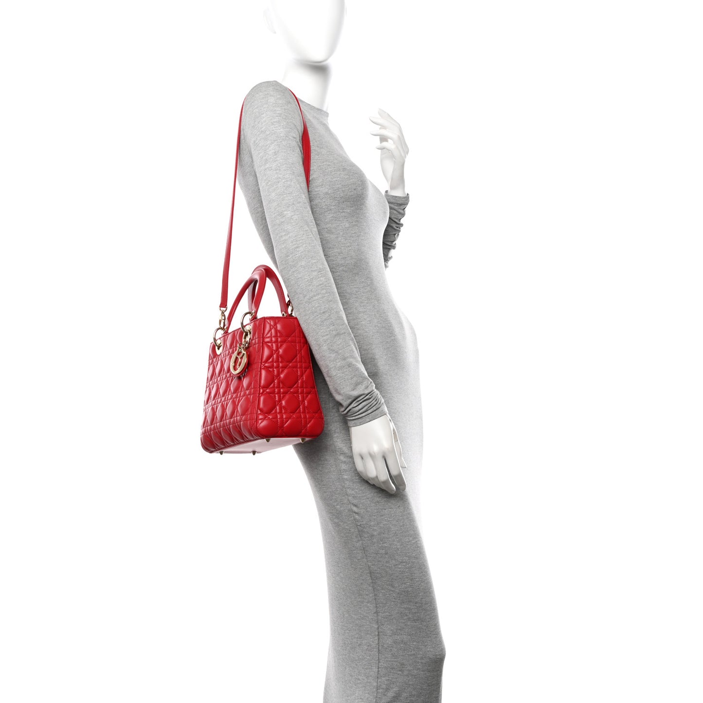 Lambskin Cannage Medium Lady Dior Red