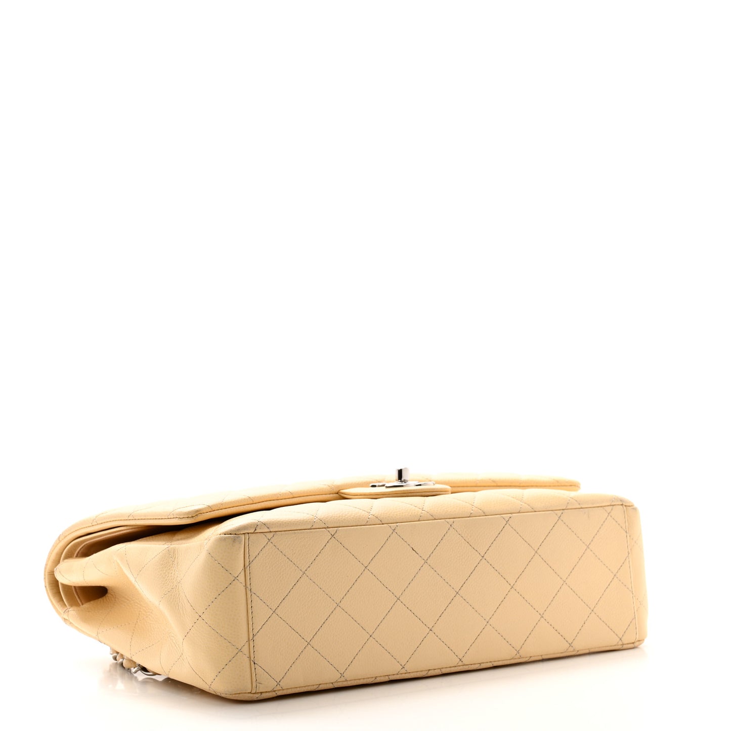 Caviar Quilted Maxi Double Flap Light Beige