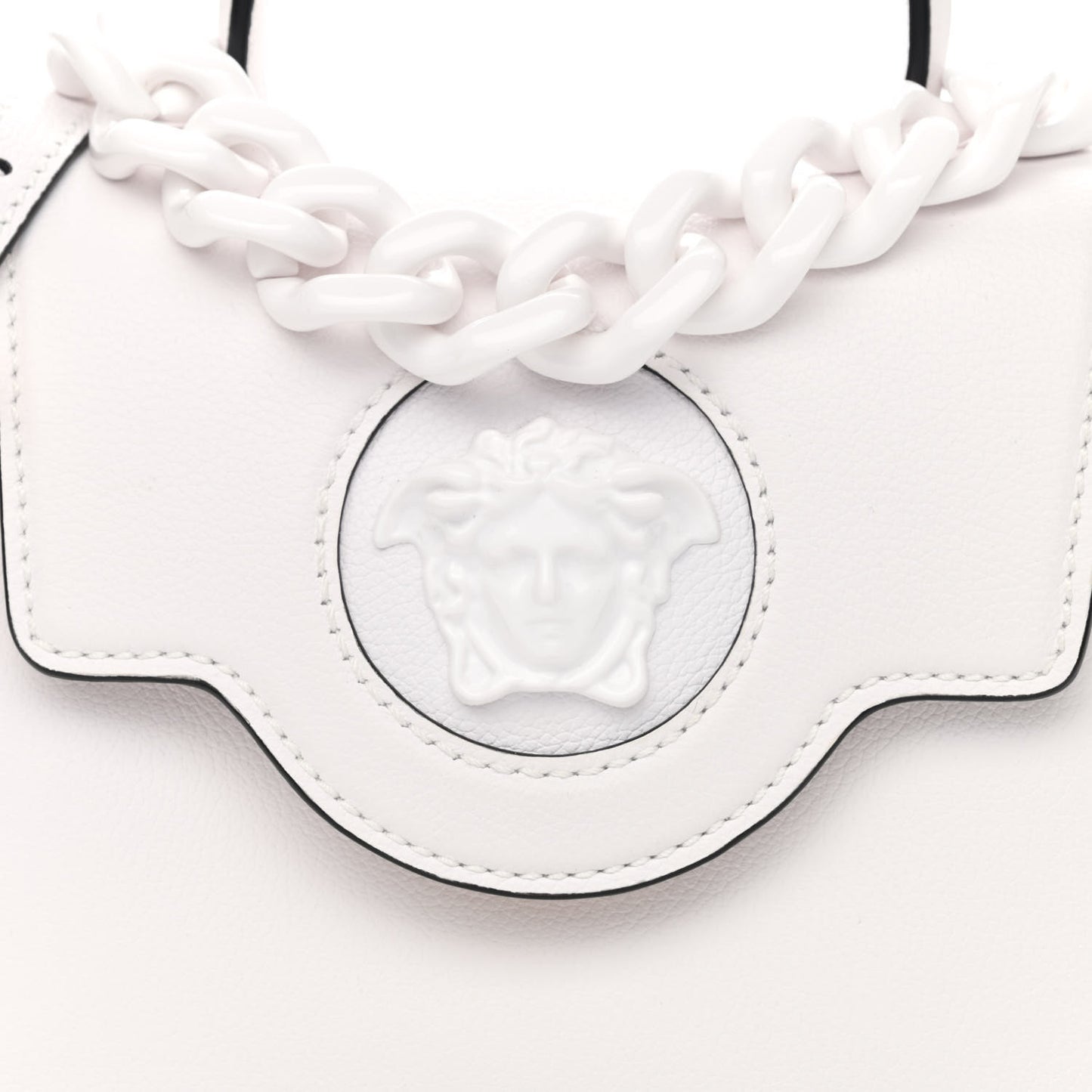 Grained Calfskin Small La Medusa Top Handle Bag White
