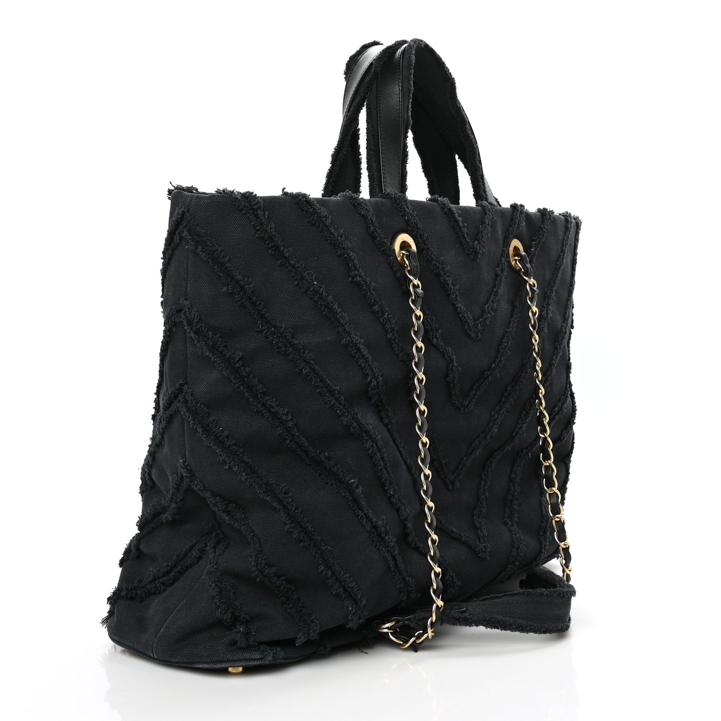 Canvas Chevron Cuba Patchwork Shopper Tote Black