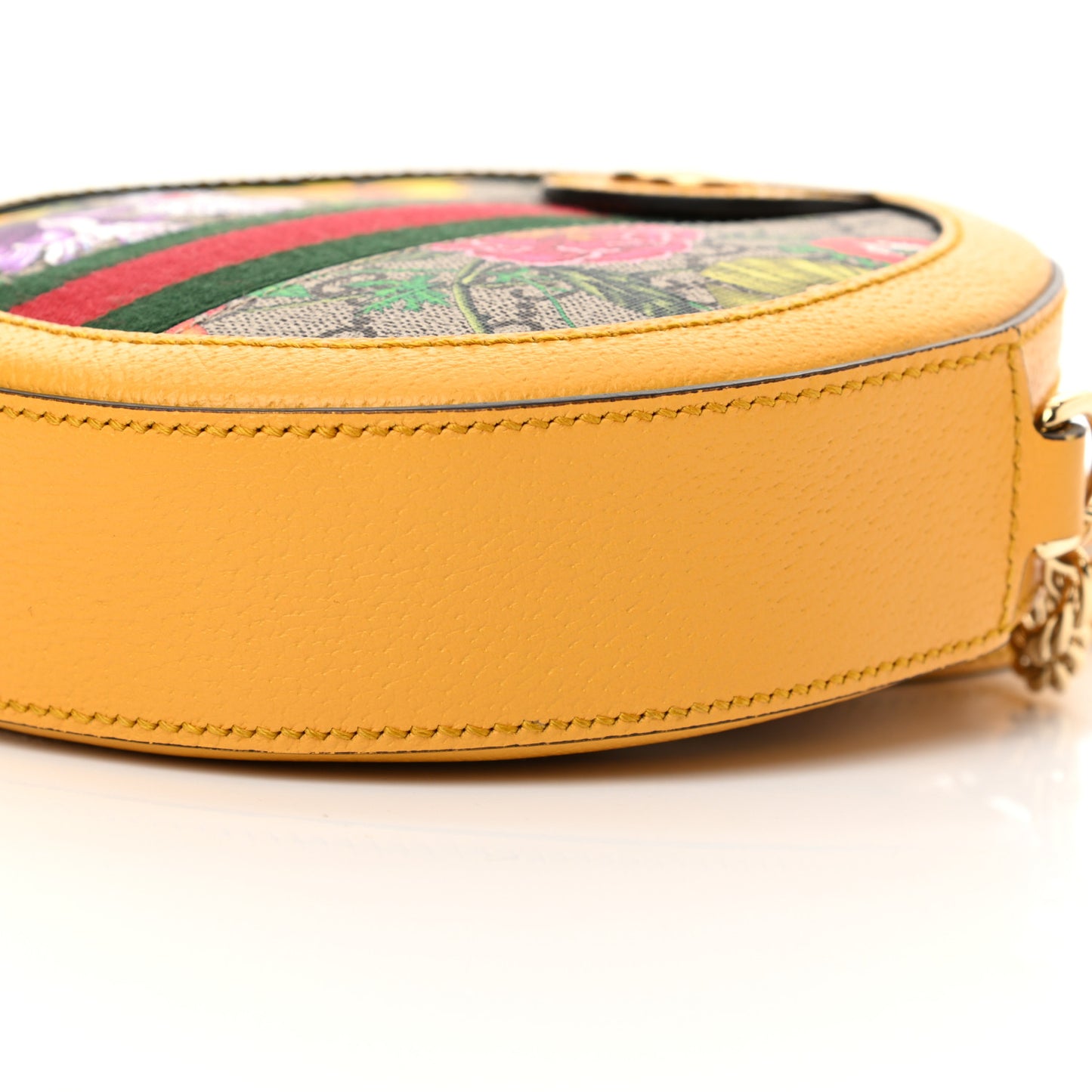 GG Supreme Monogram Flora Web Mini Ophidia Round Shoulder Bag Beige Multicolor Crop