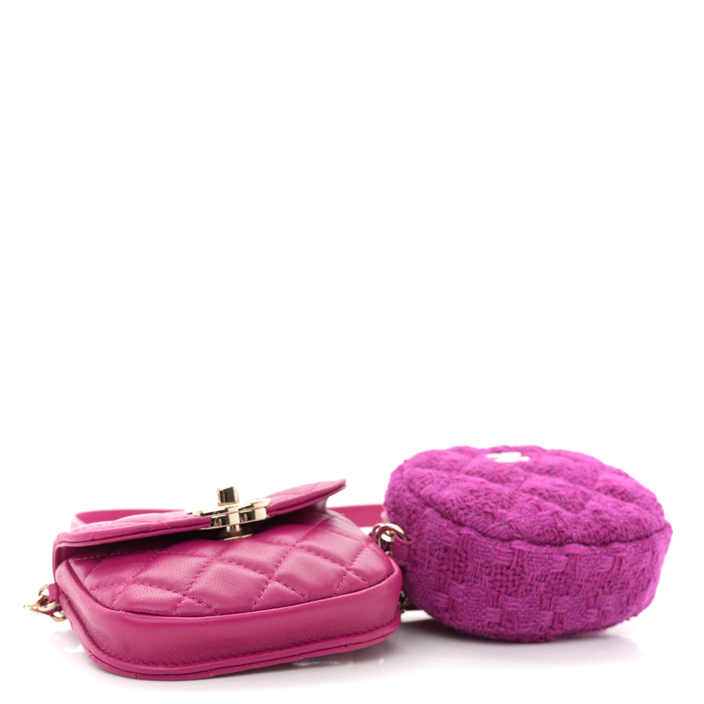 Tweed Lambskin Quilted Waist Bag With Coin Purse Fuchsia