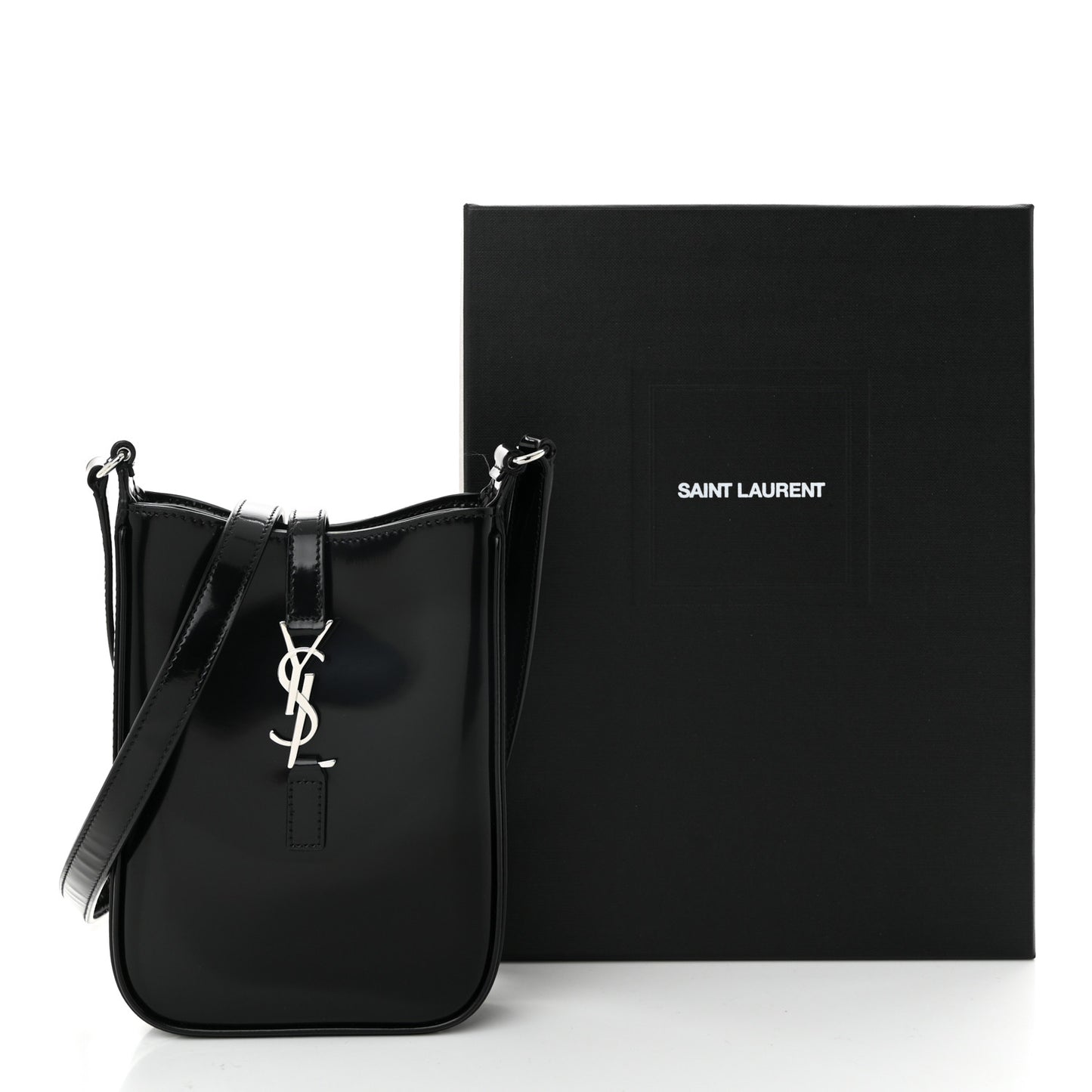 Patent Calfskin Mini Le 5 A 7 Vertical Hobo Black